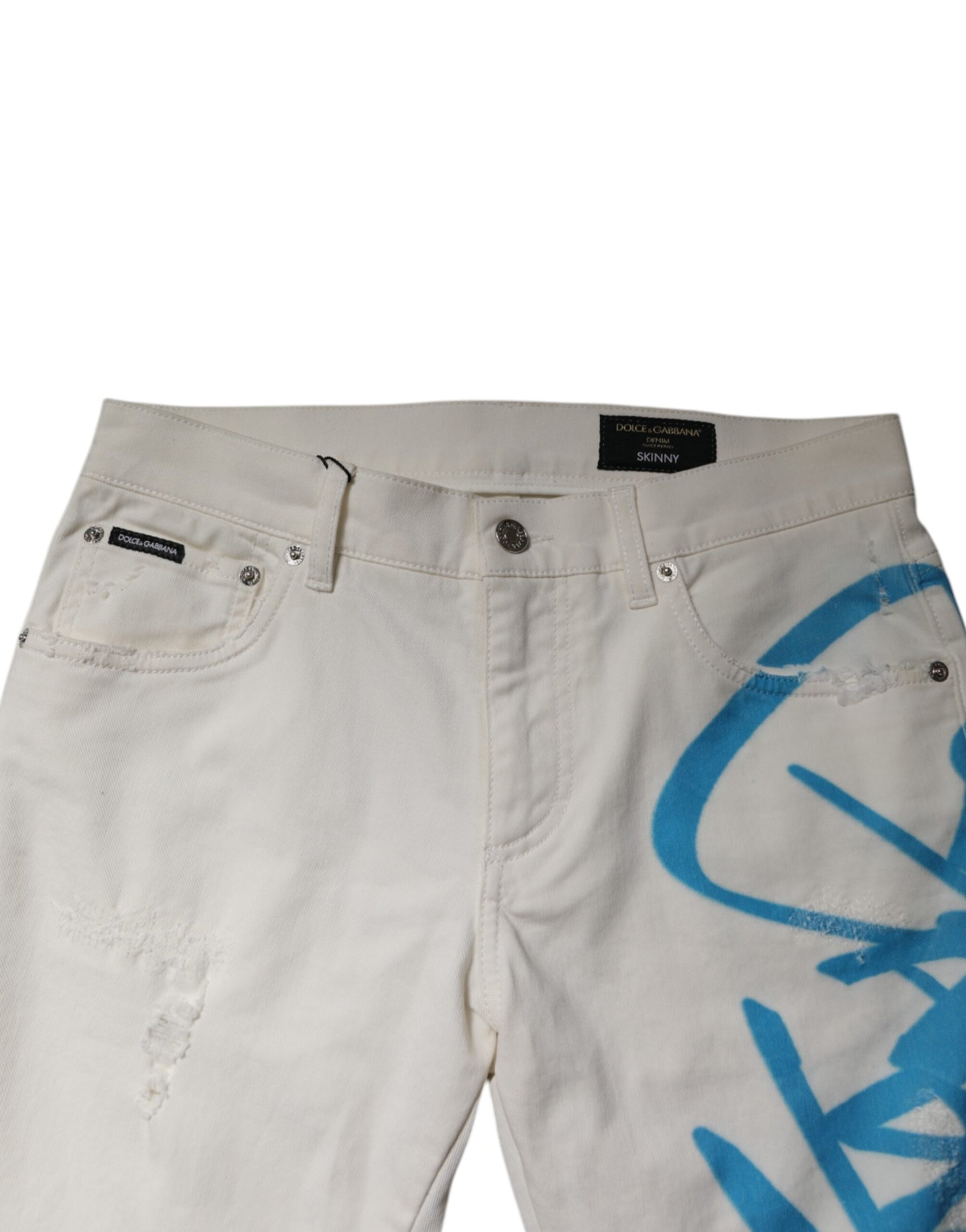 Dolce & Gabbana White Tattered Graffiti Skinny Denim Jeans | Regal Royce