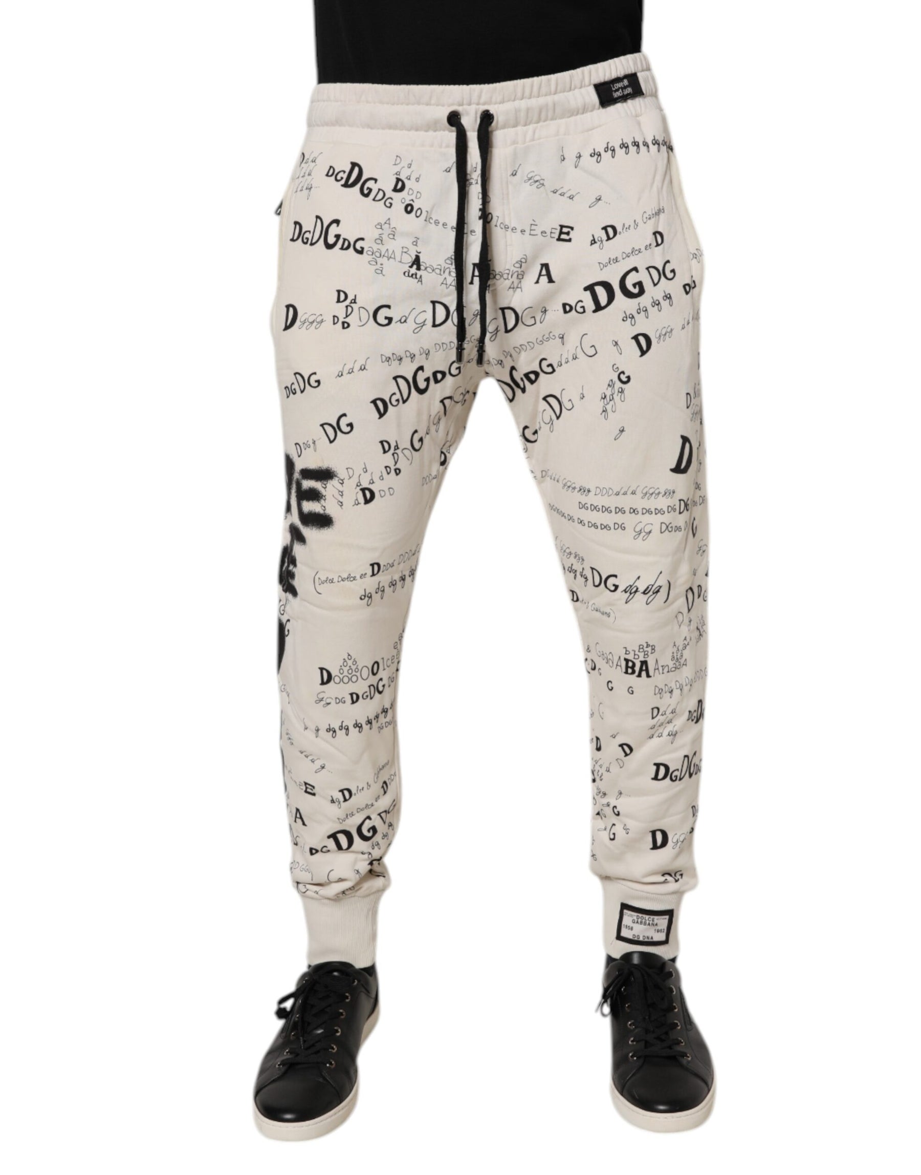 Dolce & Gabbana White Logo Print Men Skinny Sweatpants Pants | Regal Royce