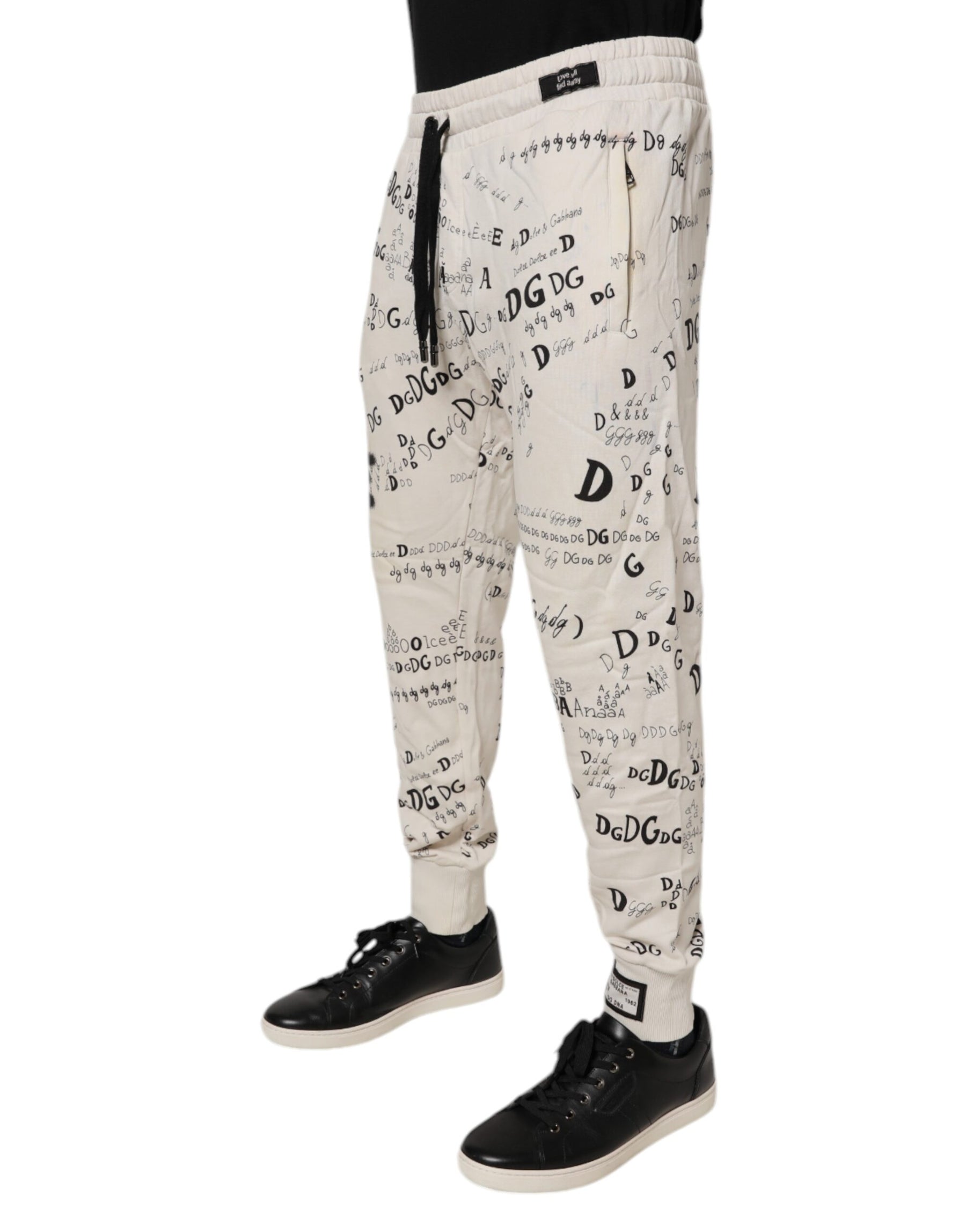 Dolce & Gabbana White Logo Print Men Skinny Sweatpants Pants | Regal Royce