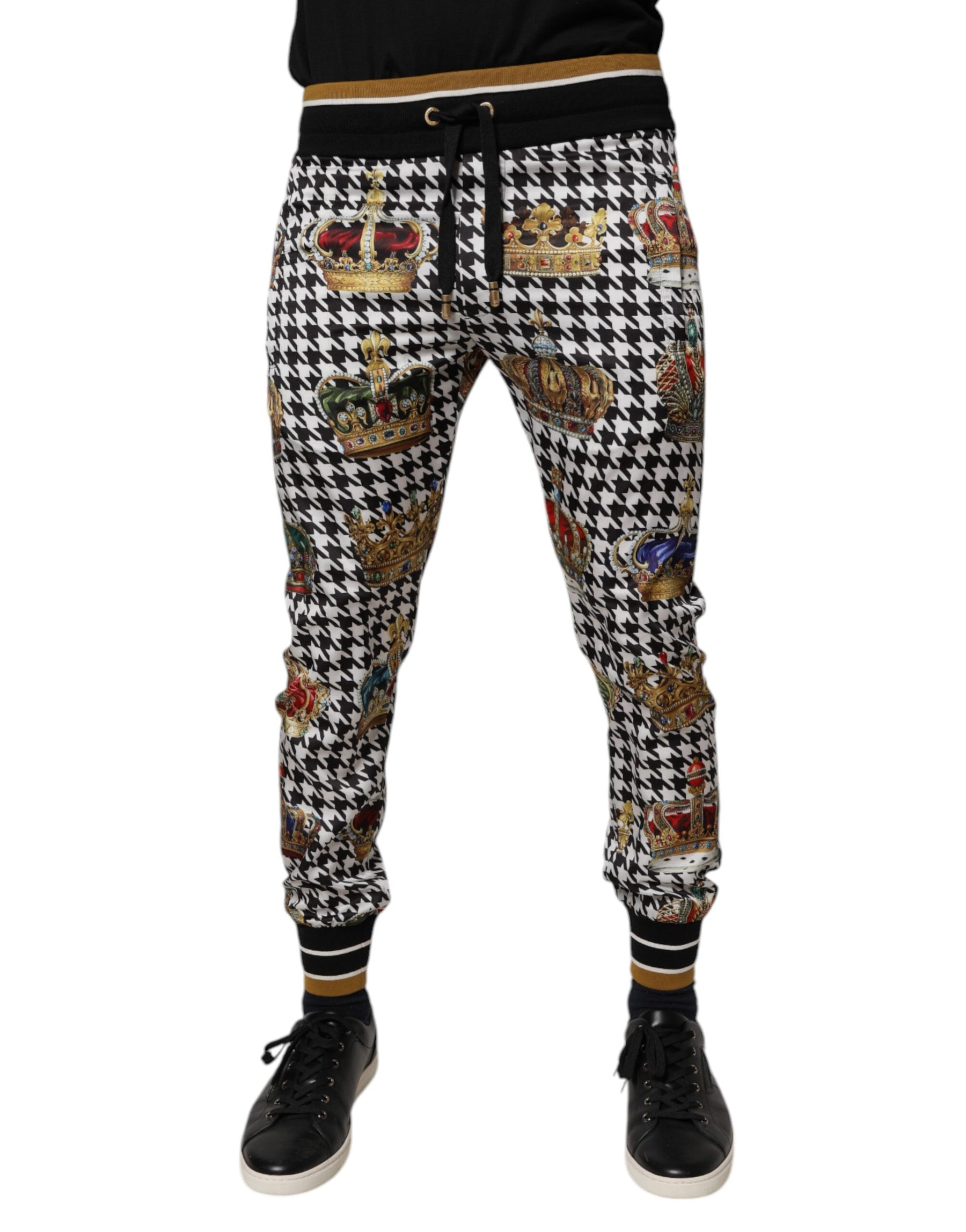 Dolce & Gabbana Multicolor Houndstooth Crown Men Sweatpants Pants | Regal Royce