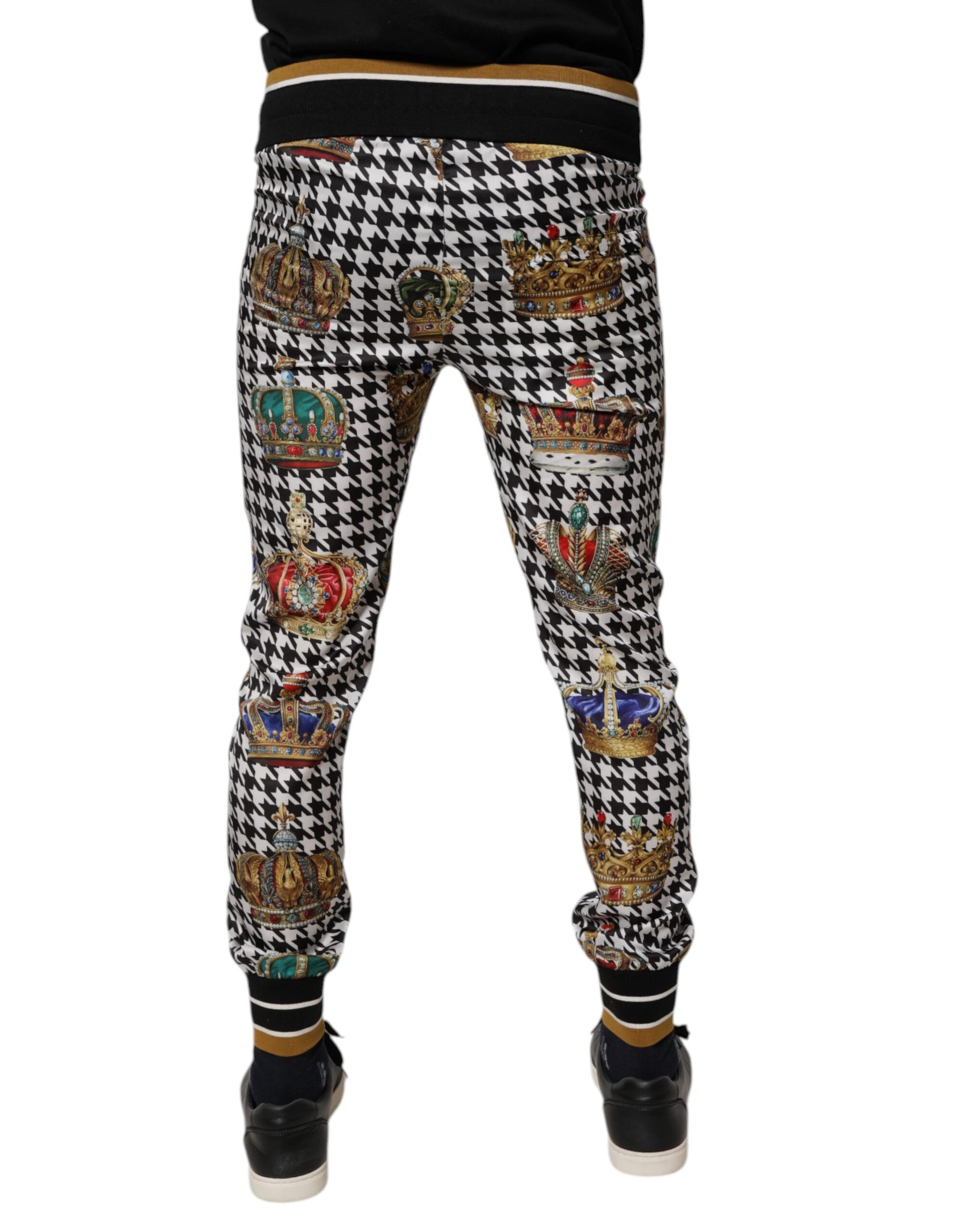 Dolce & Gabbana Multicolor Houndstooth Crown Men Sweatpants Pants | Regal Royce