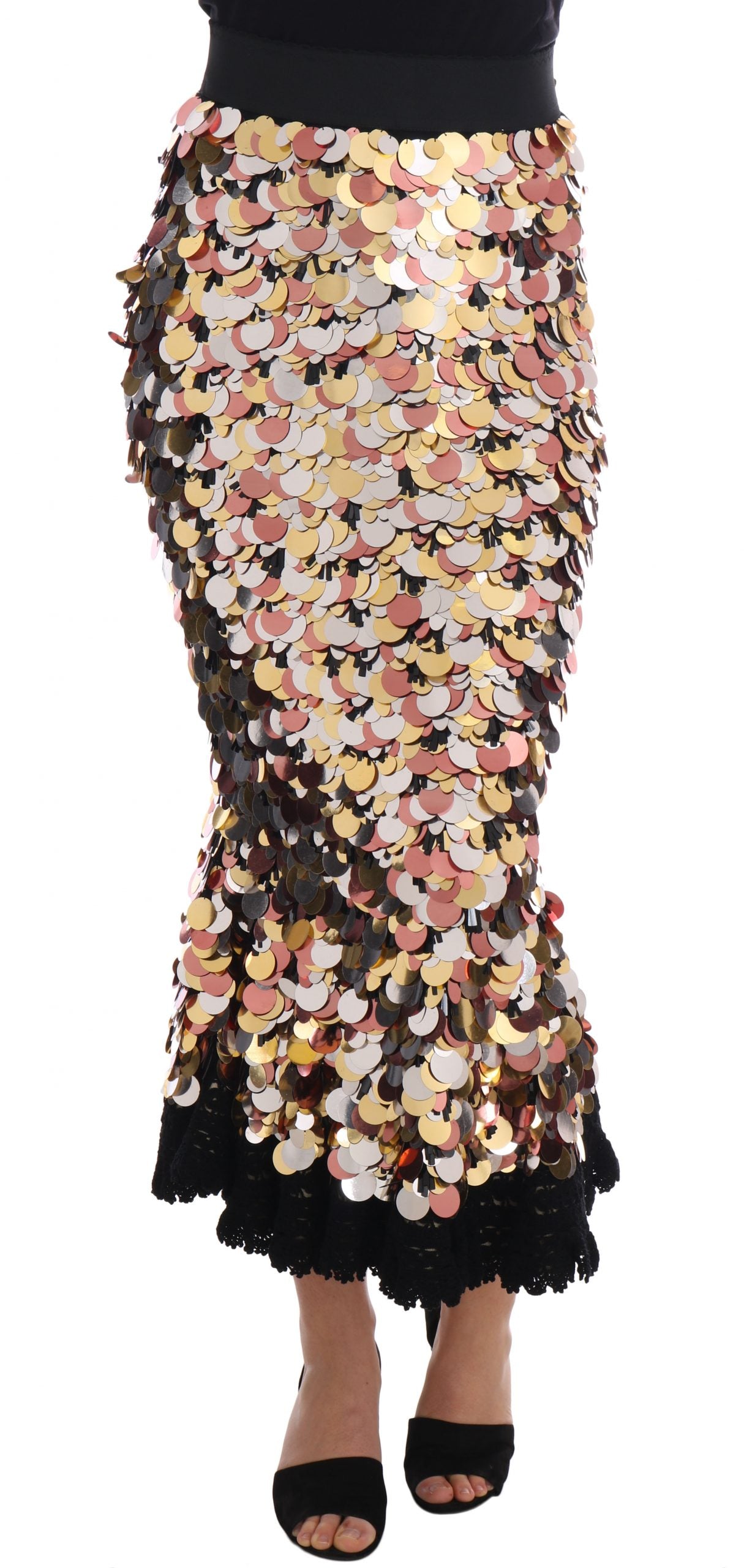 Dolce & Gabbana Gold Sequined Peplum High Waist Skirt | Regal Royce