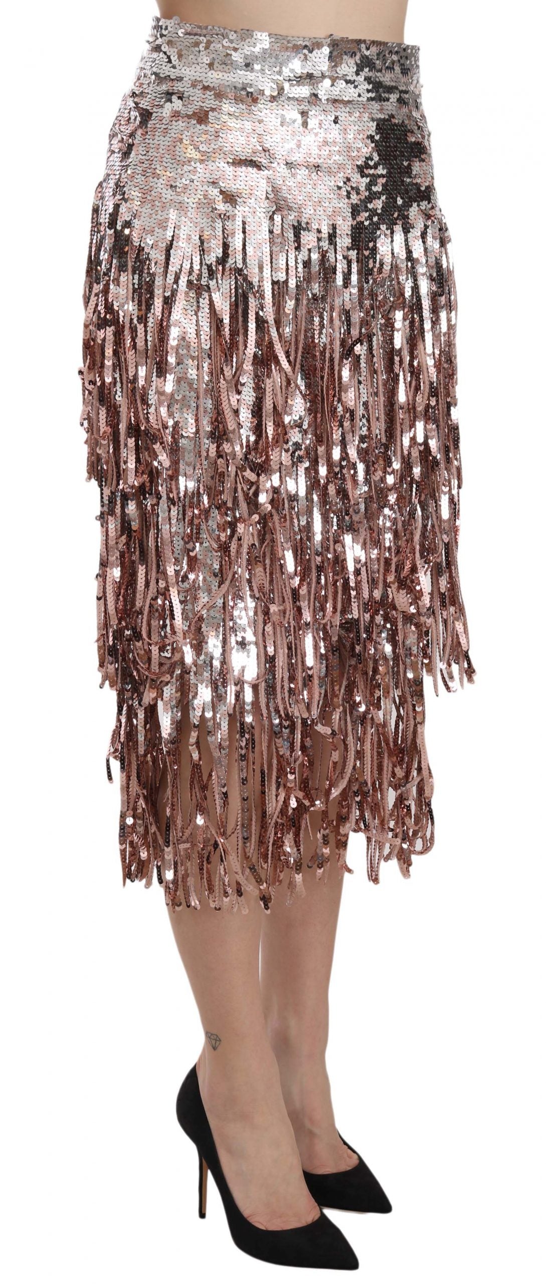 Dolce & Gabbana Sequin Embellished Fringe Midi Pencil Skirt | Regal Royce