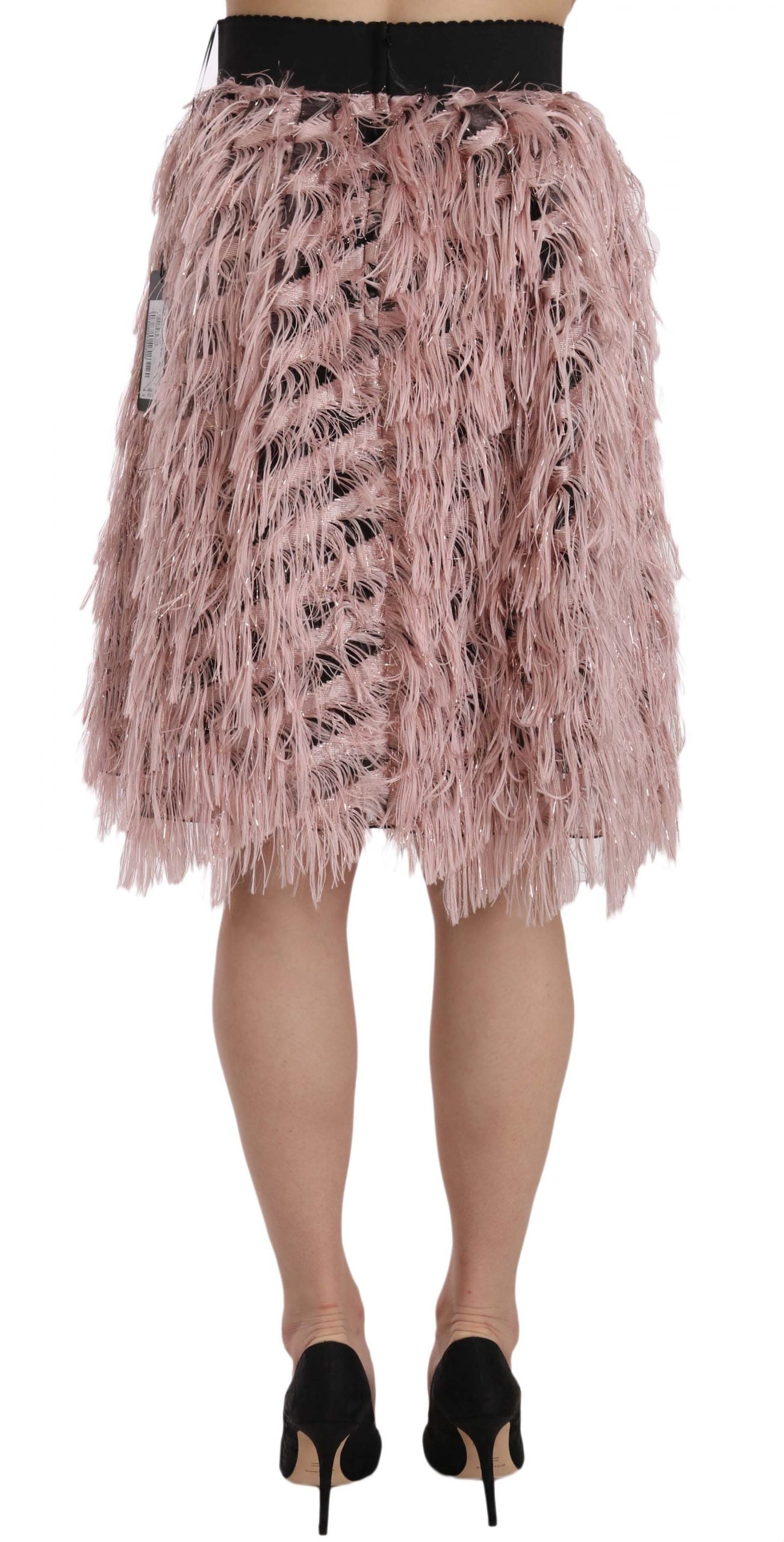 Dolce & Gabbana Pink Gold Fringe Metallic Pencil A-line Skirt | Regal Royce
