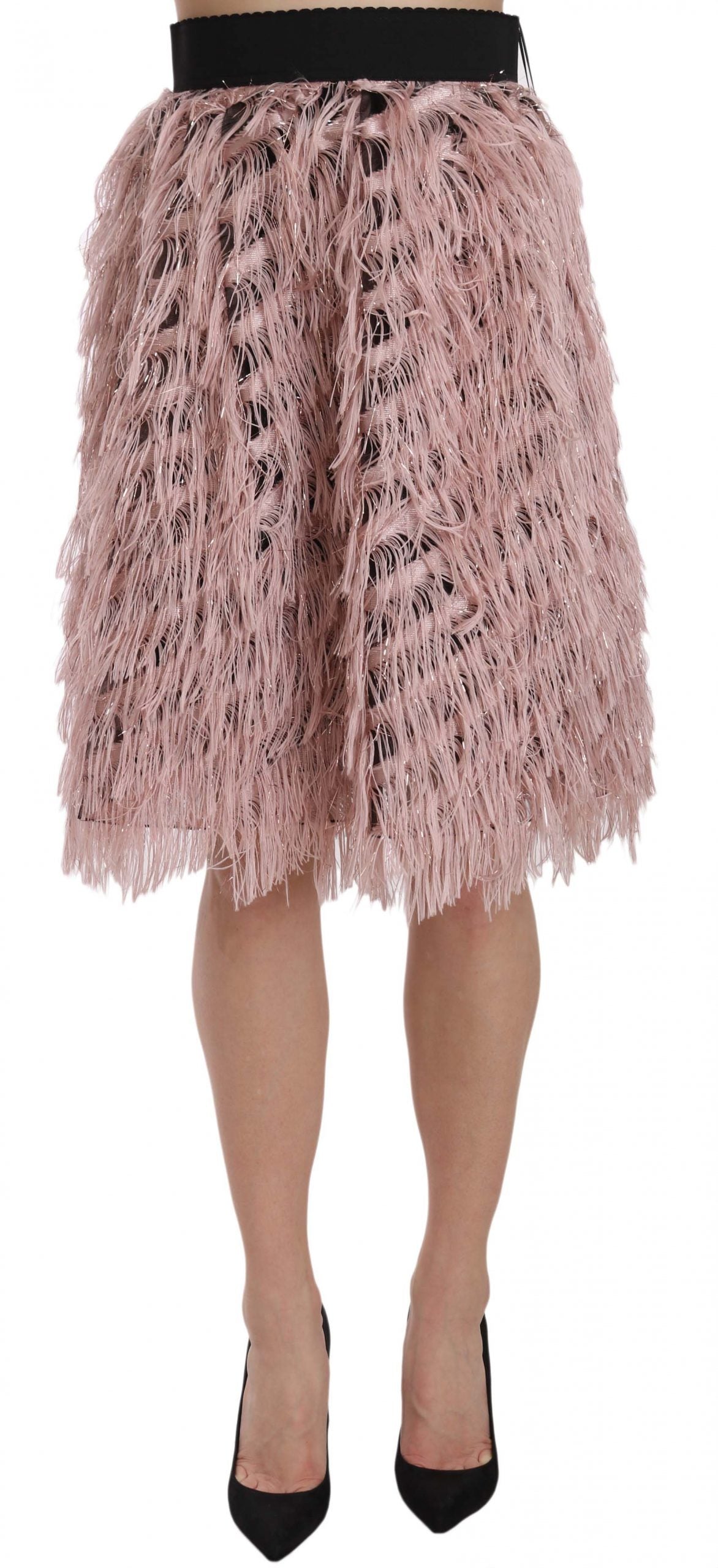 Dolce & Gabbana Pink Gold Fringe Metallic Pencil A-line Skirt | Regal Royce