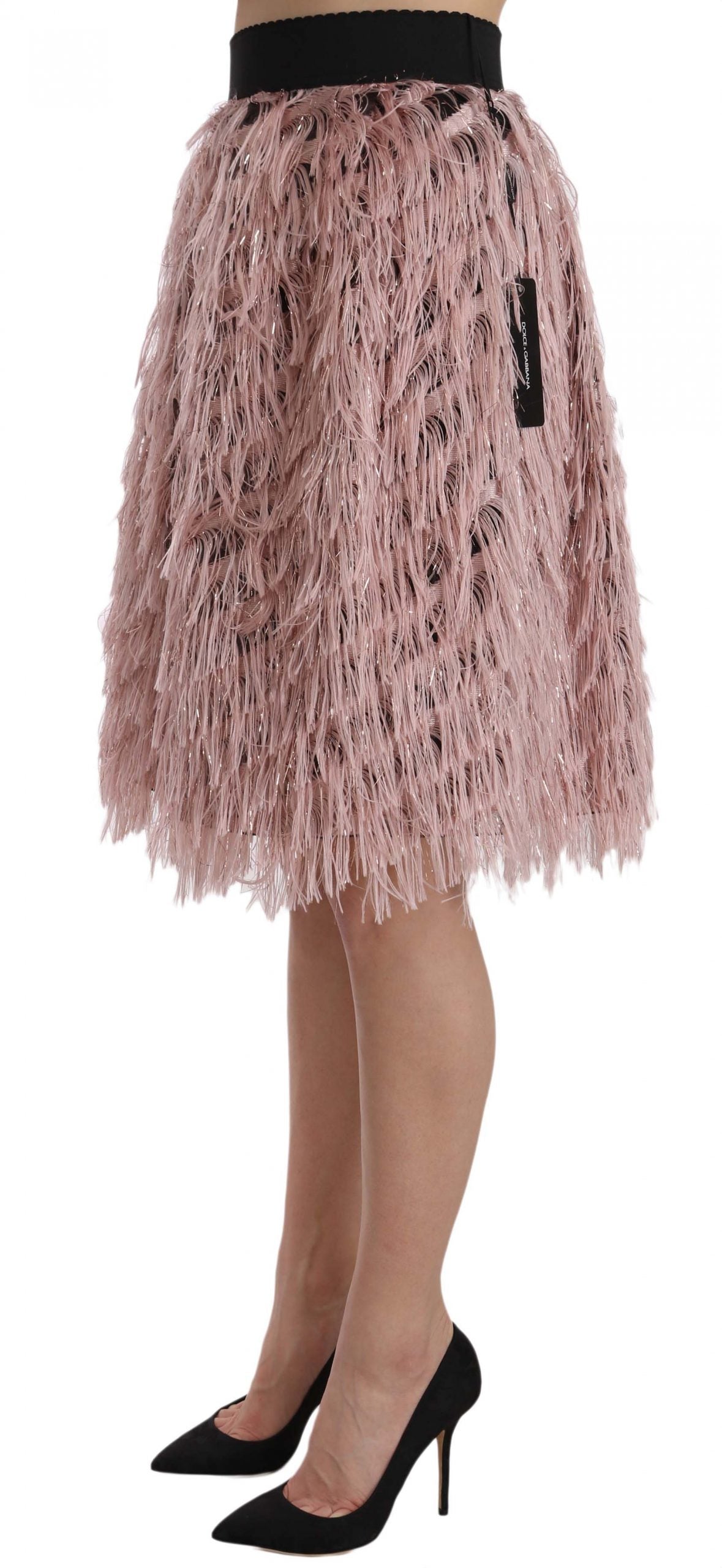 Dolce & Gabbana Pink Gold Fringe Metallic Pencil A-line Skirt | Regal Royce