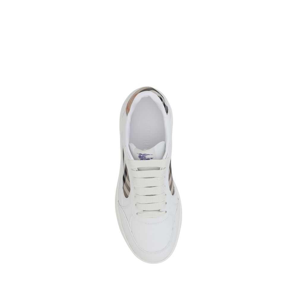 Burberry White Calf Leather Bos Taurus Low Top Sneakers | Regal Royce