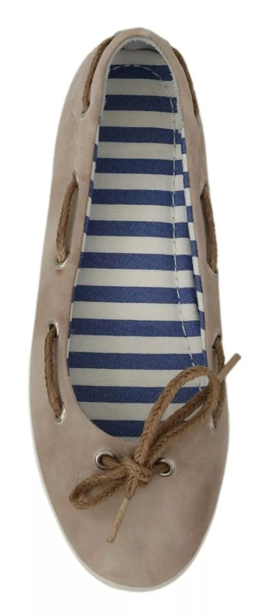 Pantofola D'Oro Beige Suede Lace Bow Loafers Ballet Flat Shoes | Regal Royce