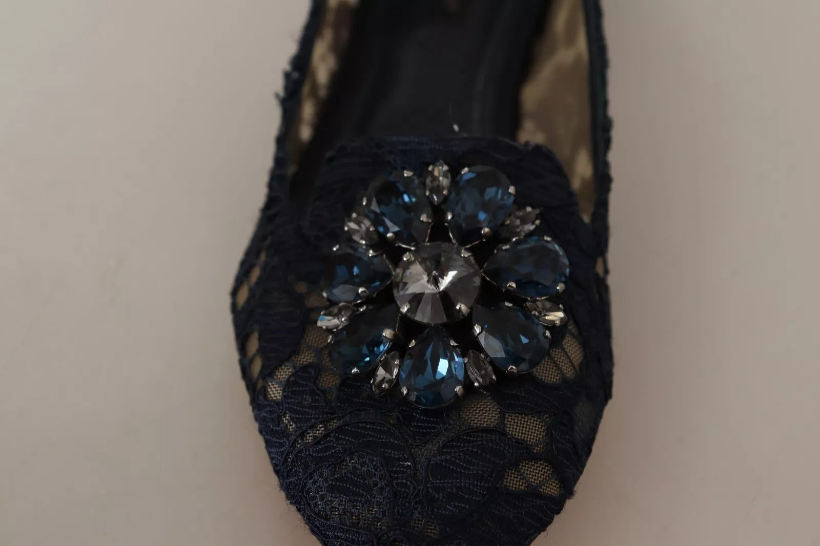 Dolce & Gabbana Blue Crystal Loafer Lace Ballet Flats Shoes | Regal Royce