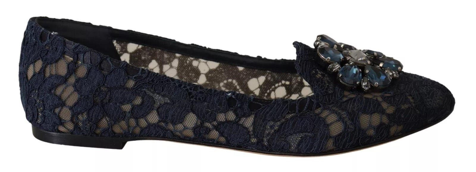 Dolce & Gabbana Blue Crystal Loafer Lace Ballet Flats Shoes | Regal Royce