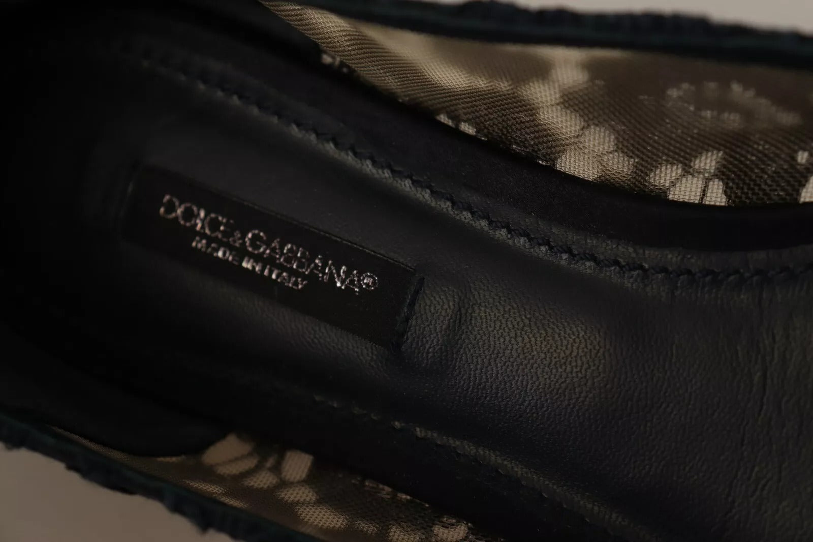 Dolce & Gabbana Blue Crystal Loafer Lace Ballet Flats Shoes | Regal Royce