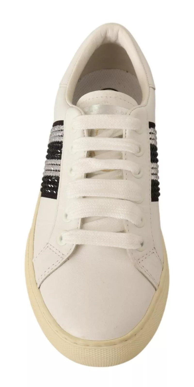 Marc Jacobs White Leather Crystal Embellished Sneakers Shoes | Regal Royce