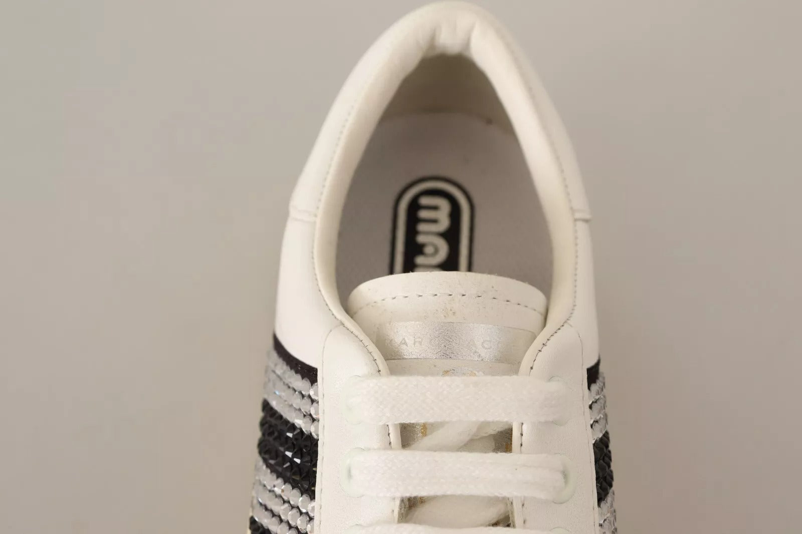 Marc Jacobs White Leather Crystal Embellished Sneakers Shoes | Regal Royce