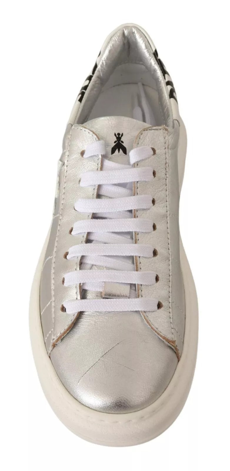 Patrizia Pepe Silver Full Grain Leather Lace Up Sneakers Shoes | Regal Royce