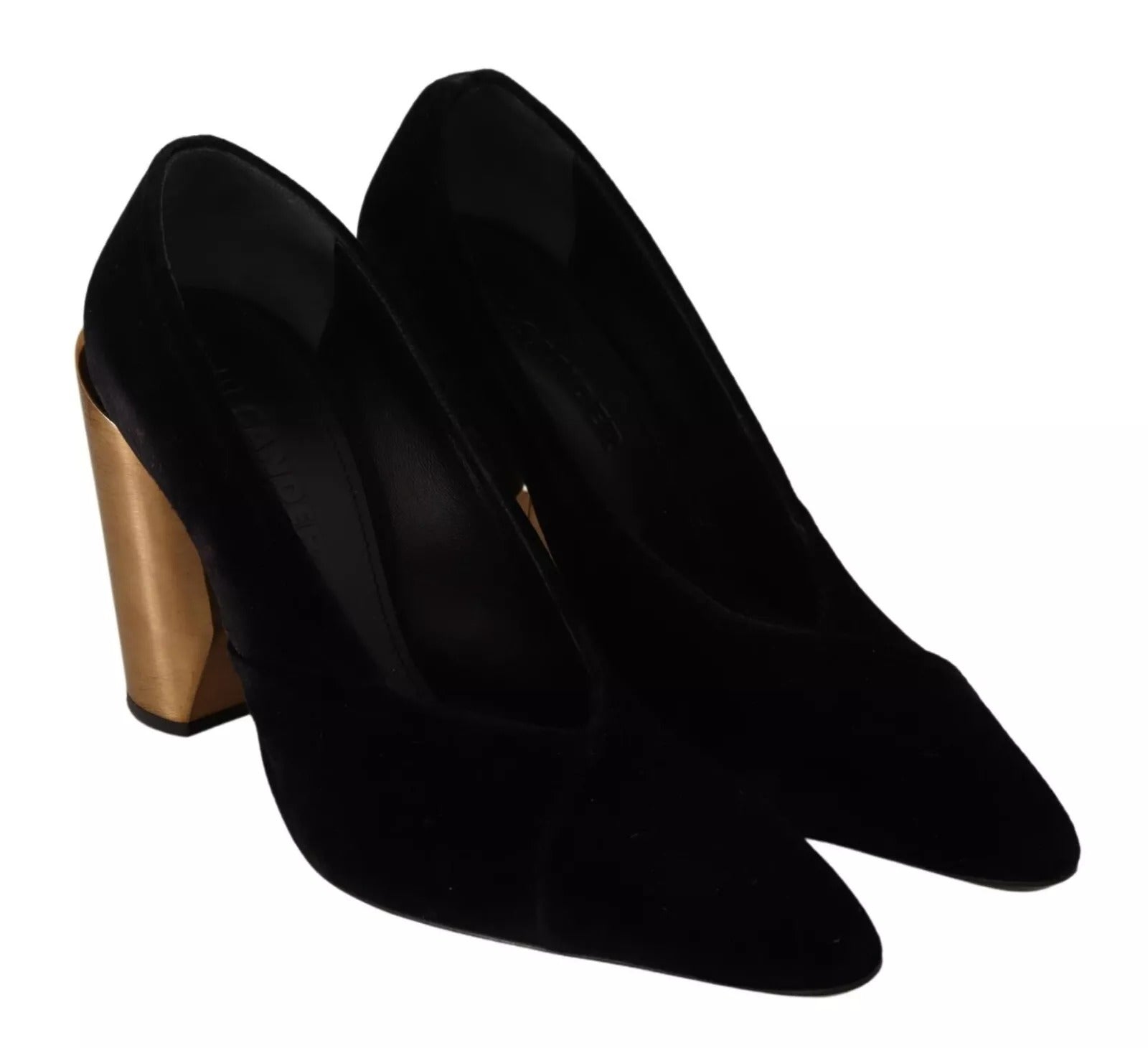 Jil Sander Black Leather Suede Block Heels Pumps Shoes | Regal Royce