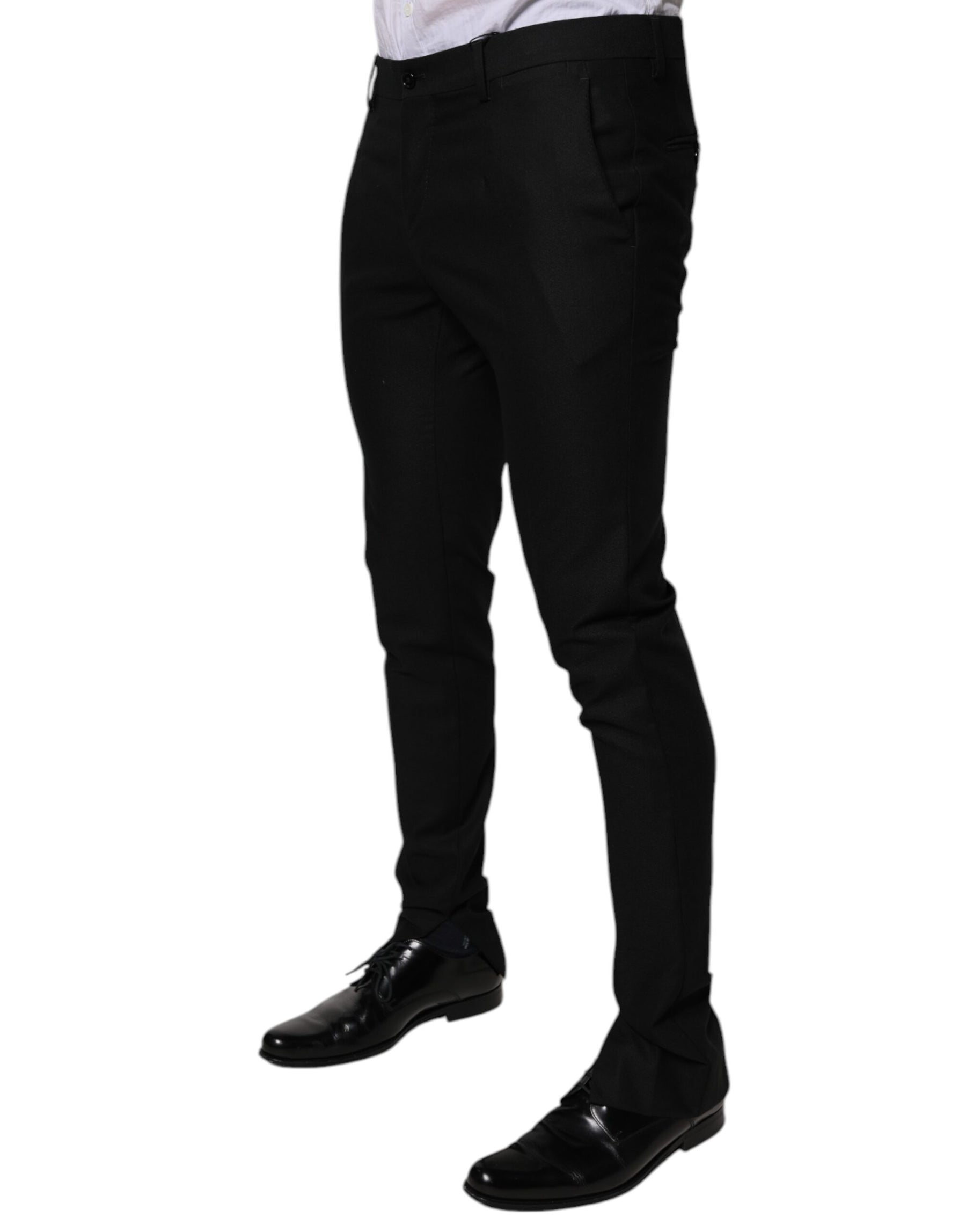 Dolce & Gabbana Black Virgin Wool MenSkinny Dress Formal Pants | Regal Royce