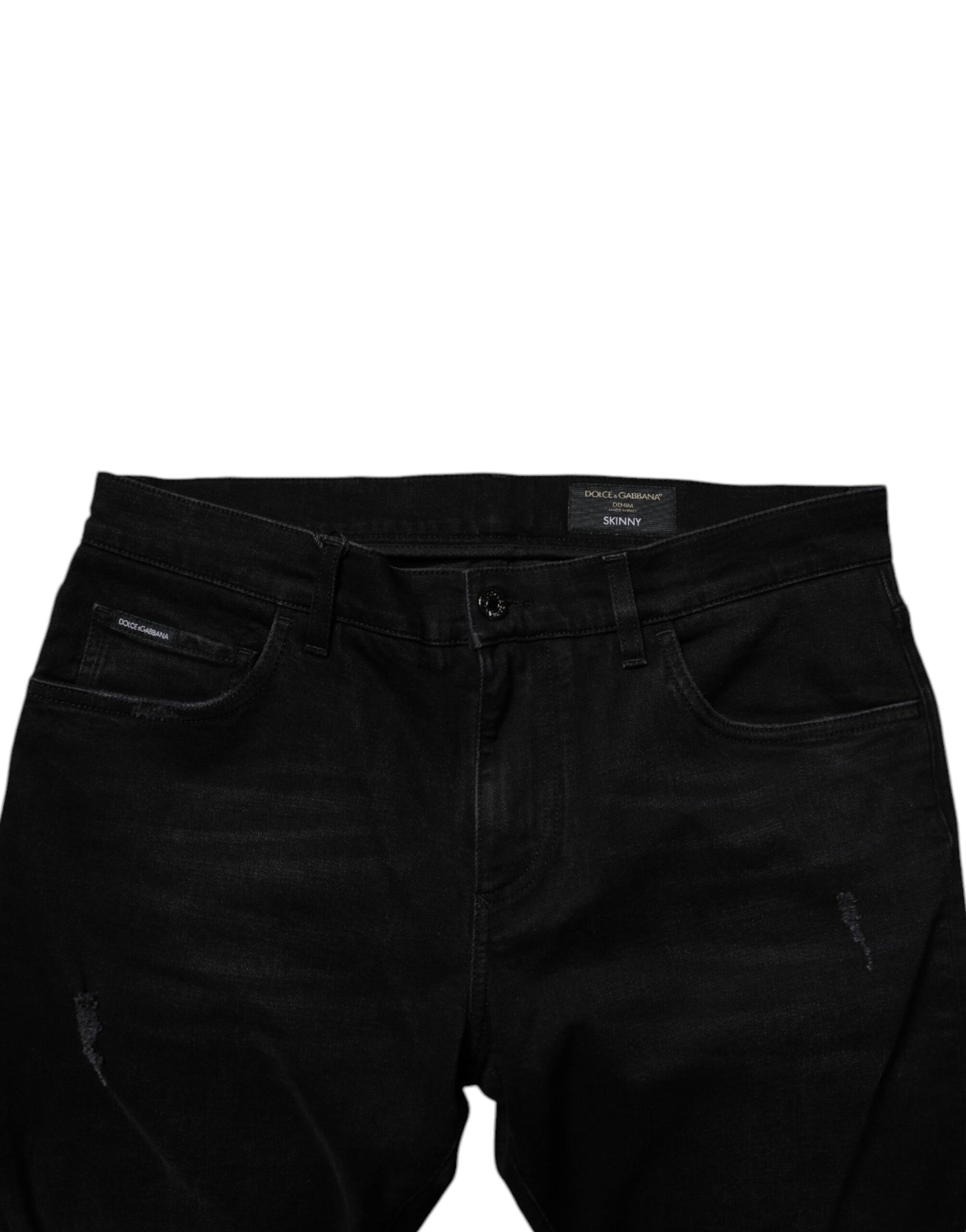 Dolce & Gabbana Black Cotton Tattered Skinny Men Denim Jeans | Regal Royce