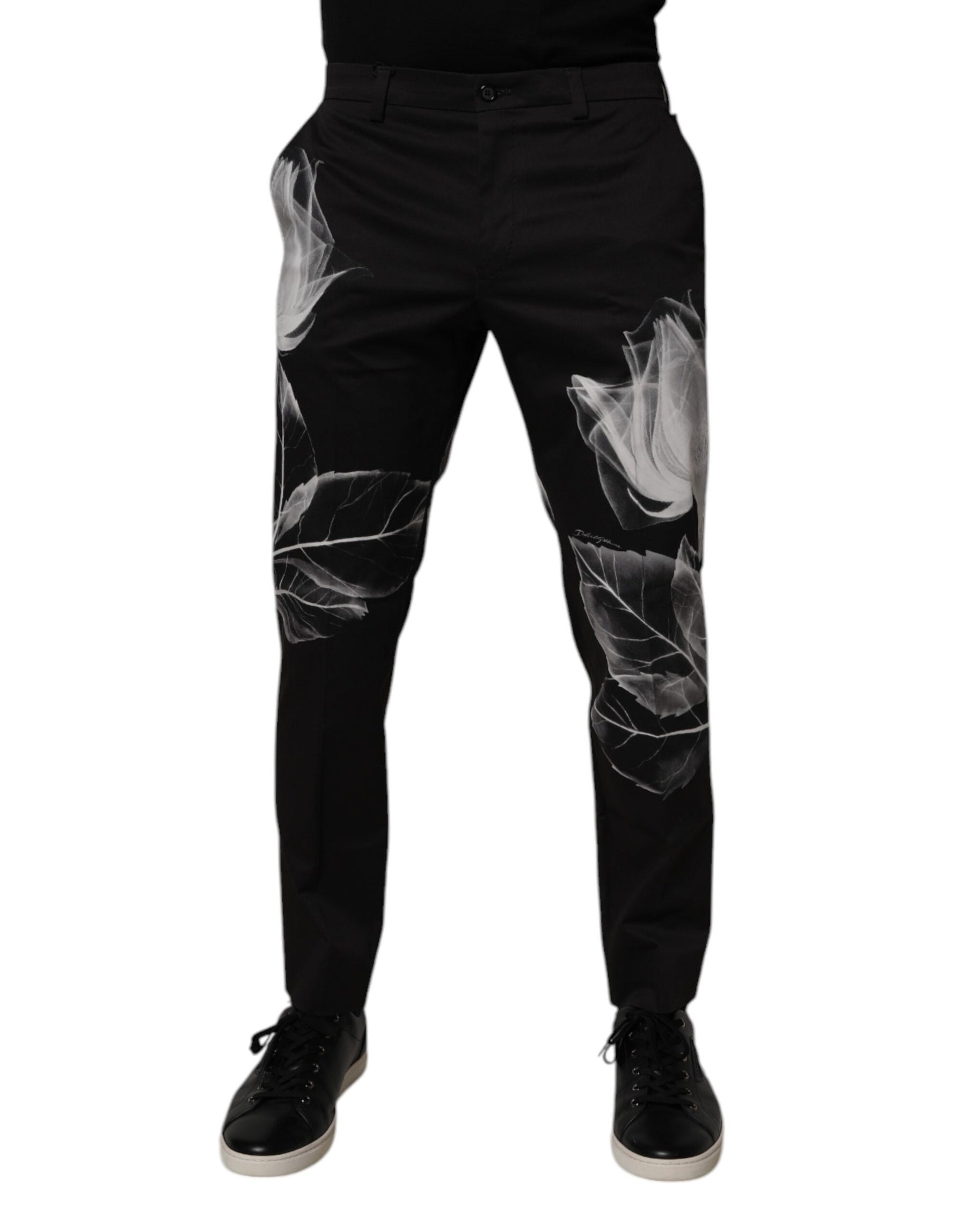 Dolce & Gabbana Black Cotton Floral Skinny Dress Pants | Regal Royce