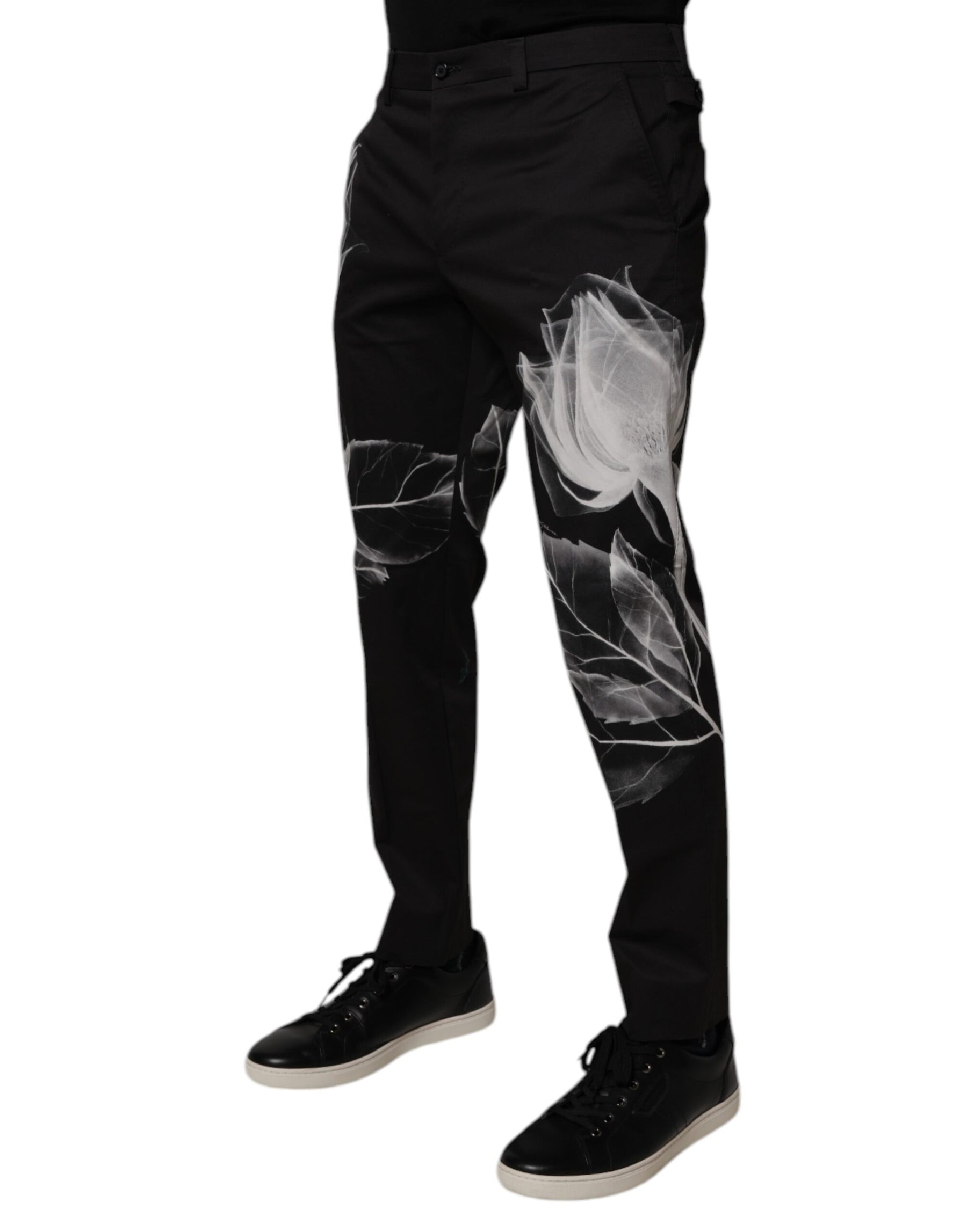 Dolce & Gabbana Black Cotton Floral Skinny Dress Pants | Regal Royce