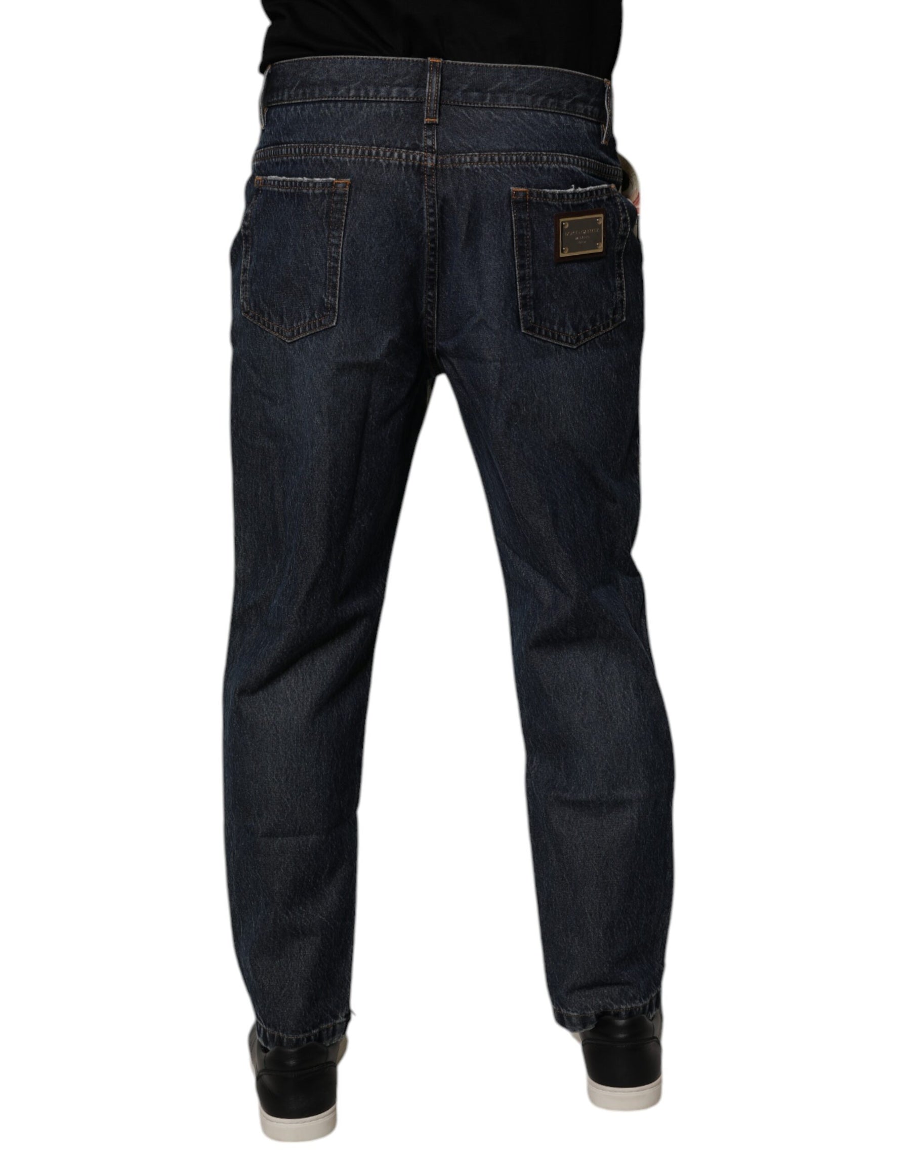 Dolce & Gabbana Beige Blue Floral Cotton Men Denim Jeans | Regal Royce