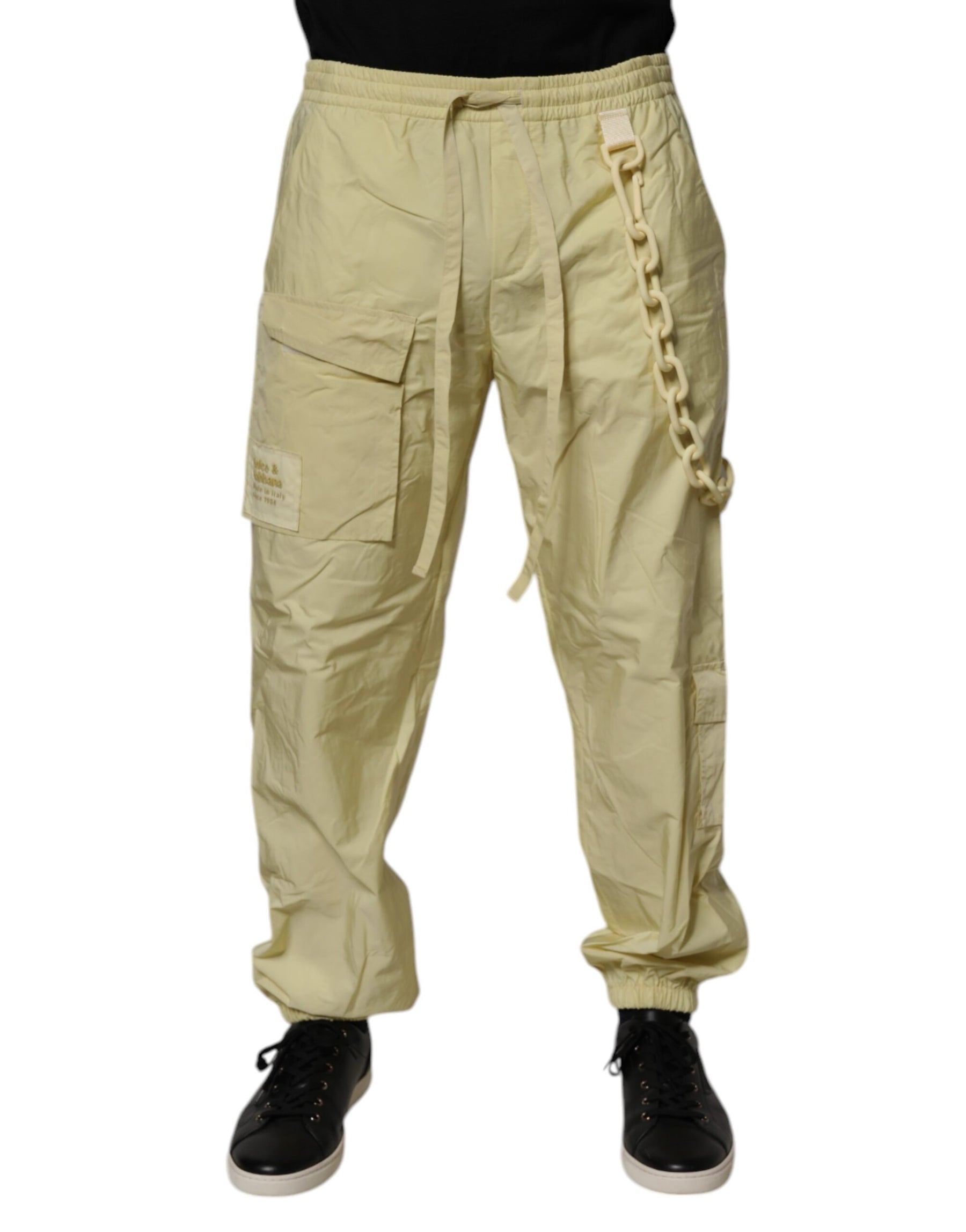 Dolce & Gabbana Yellow Nylon Cargo Chain Men Jogger Pants | Regal Royce