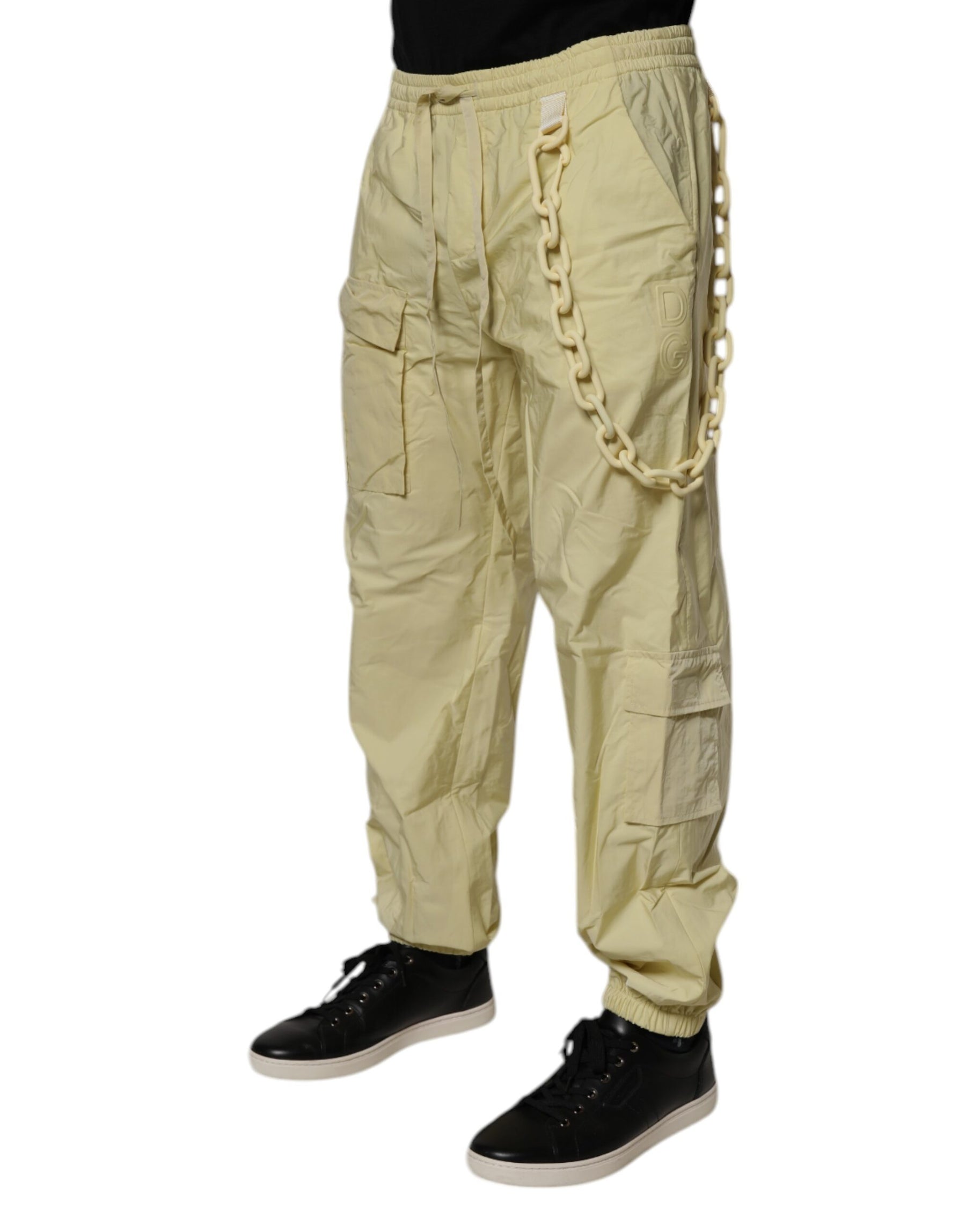 Dolce & Gabbana Yellow Nylon Cargo Chain Men Jogger Pants | Regal Royce