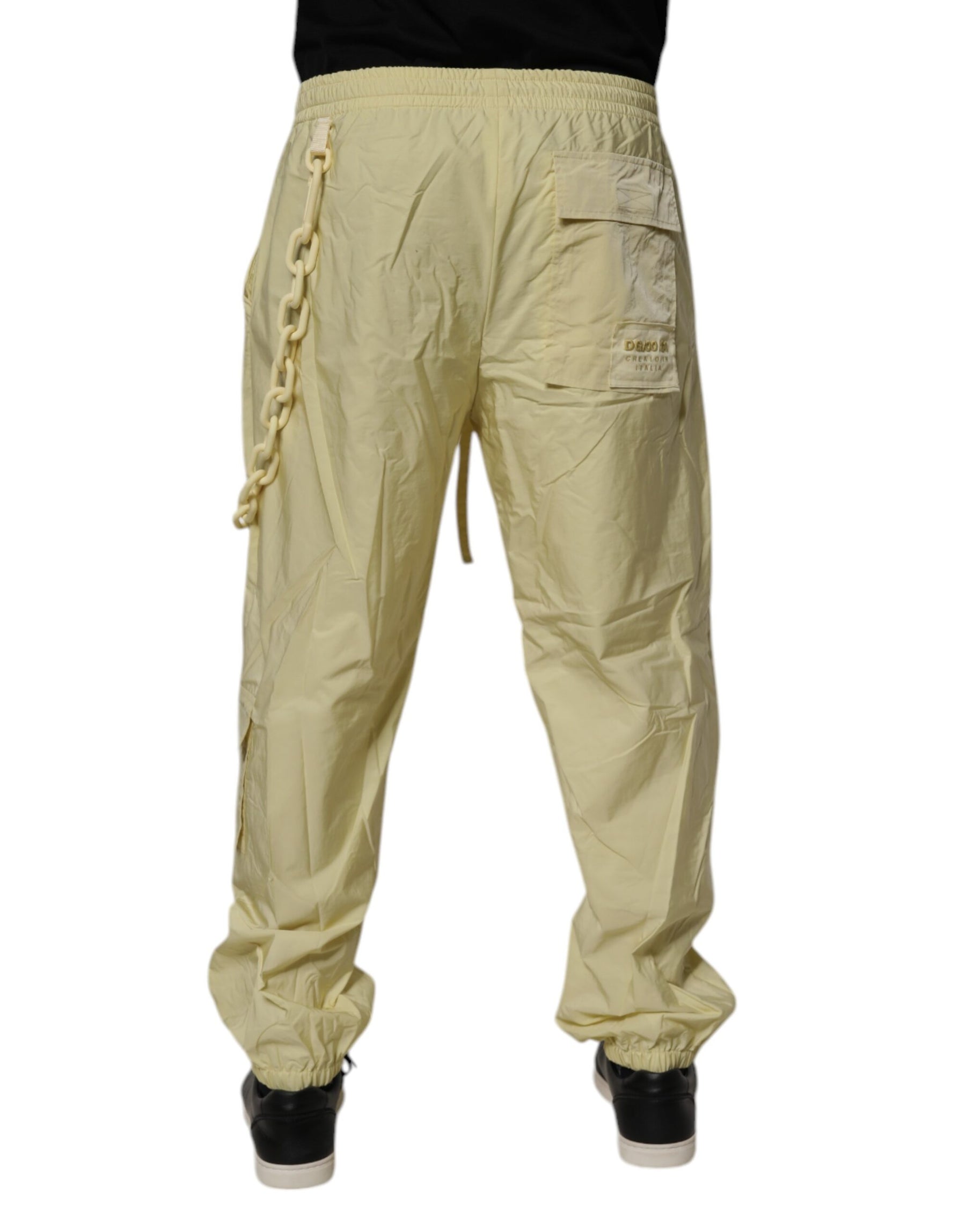 Dolce & Gabbana Yellow Nylon Cargo Chain Men Jogger Pants | Regal Royce