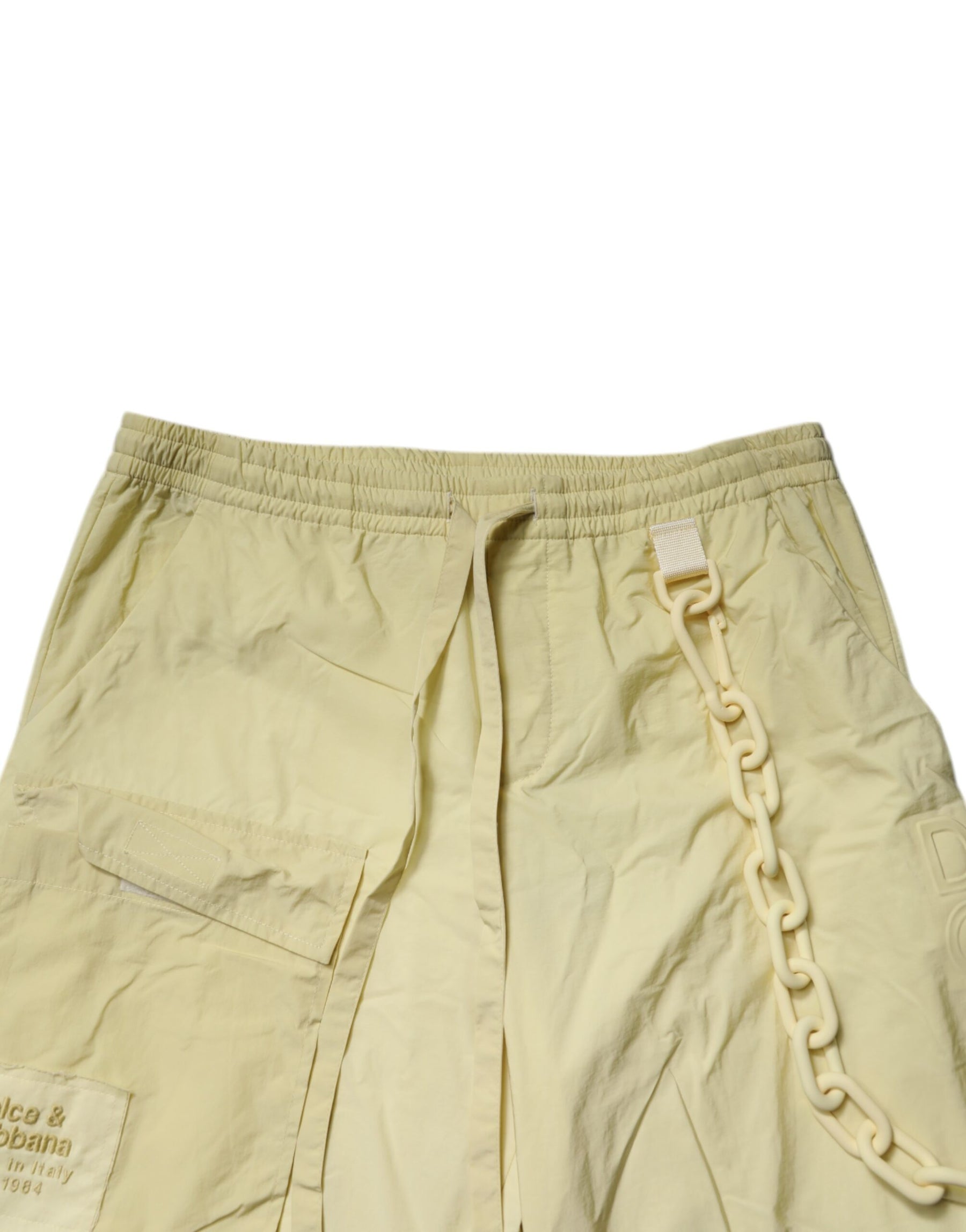 Dolce & Gabbana Yellow Nylon Cargo Chain Men Jogger Pants | Regal Royce