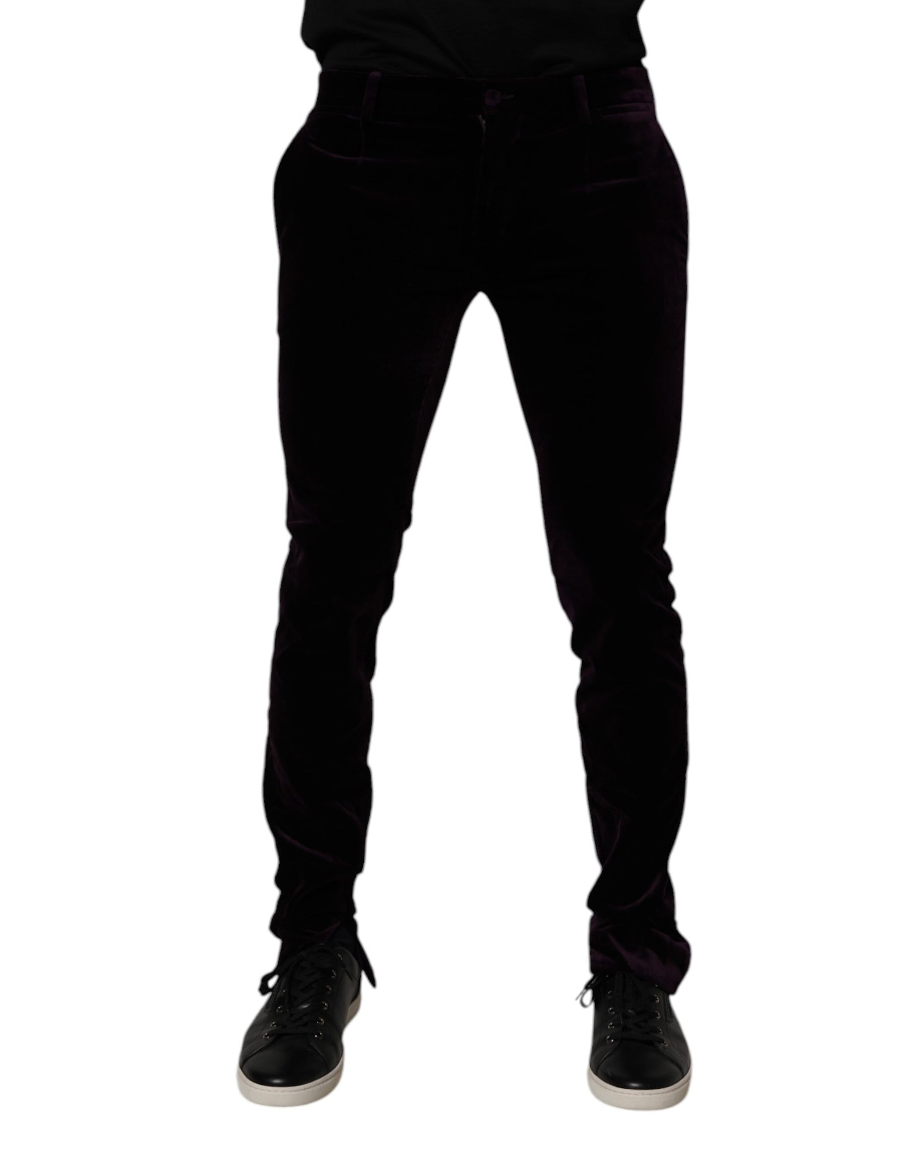 Dolce & Gabbana Violet Velvet Cotton Men Dress Formal Pants | Regal Royce
