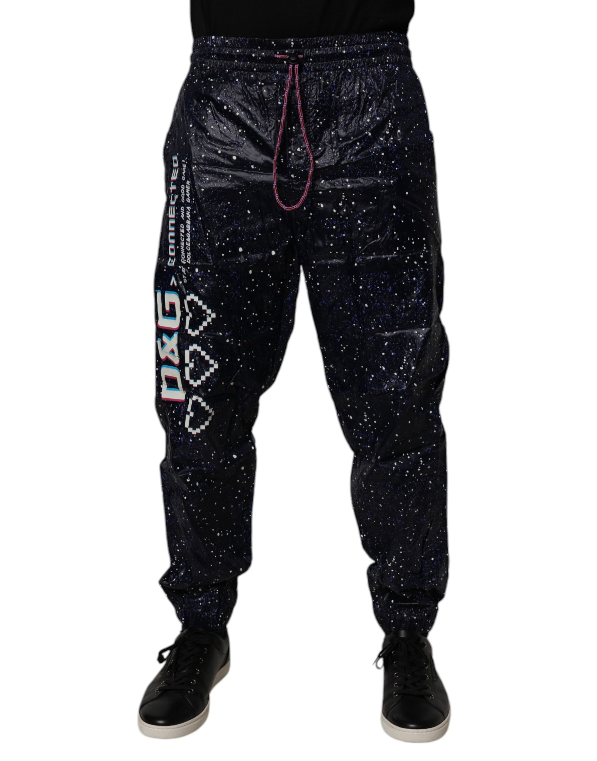 Dolce & Gabbana Dark Blue DG Game Print Cotton Jogger Pants | Regal Royce
