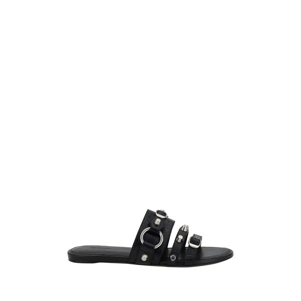 Balenciaga Black Calf Leather Bos Taurus Flat Sandals | Regal Royce