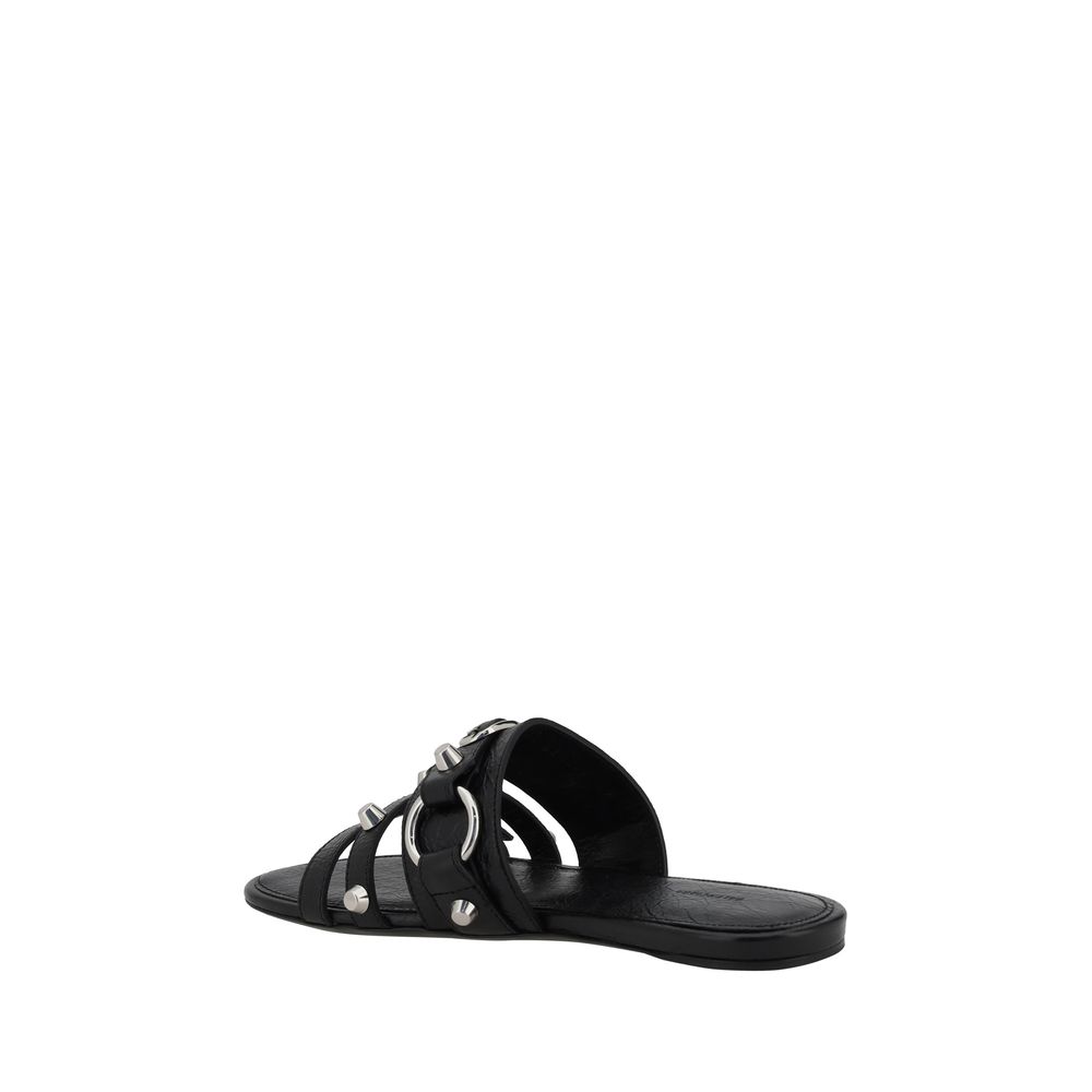 Balenciaga Black Calf Leather Bos Taurus Flat Sandals | Regal Royce