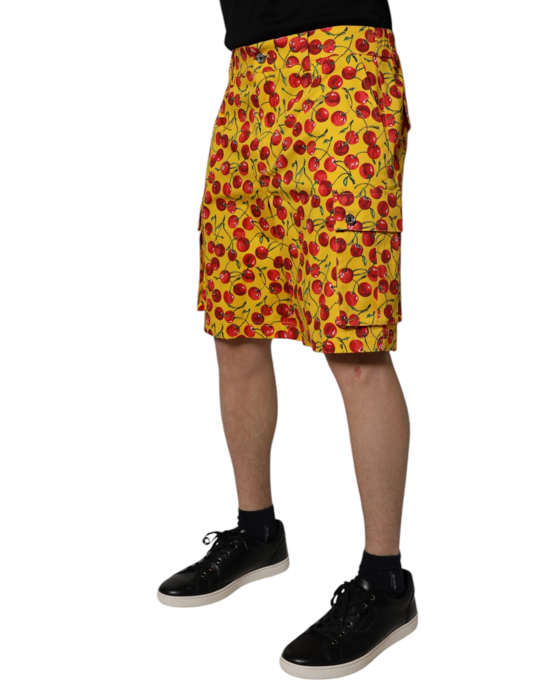 Dolce & Gabbana Yellow Cherry Print Cotton Men Bermuda Shorts | Regal Royce