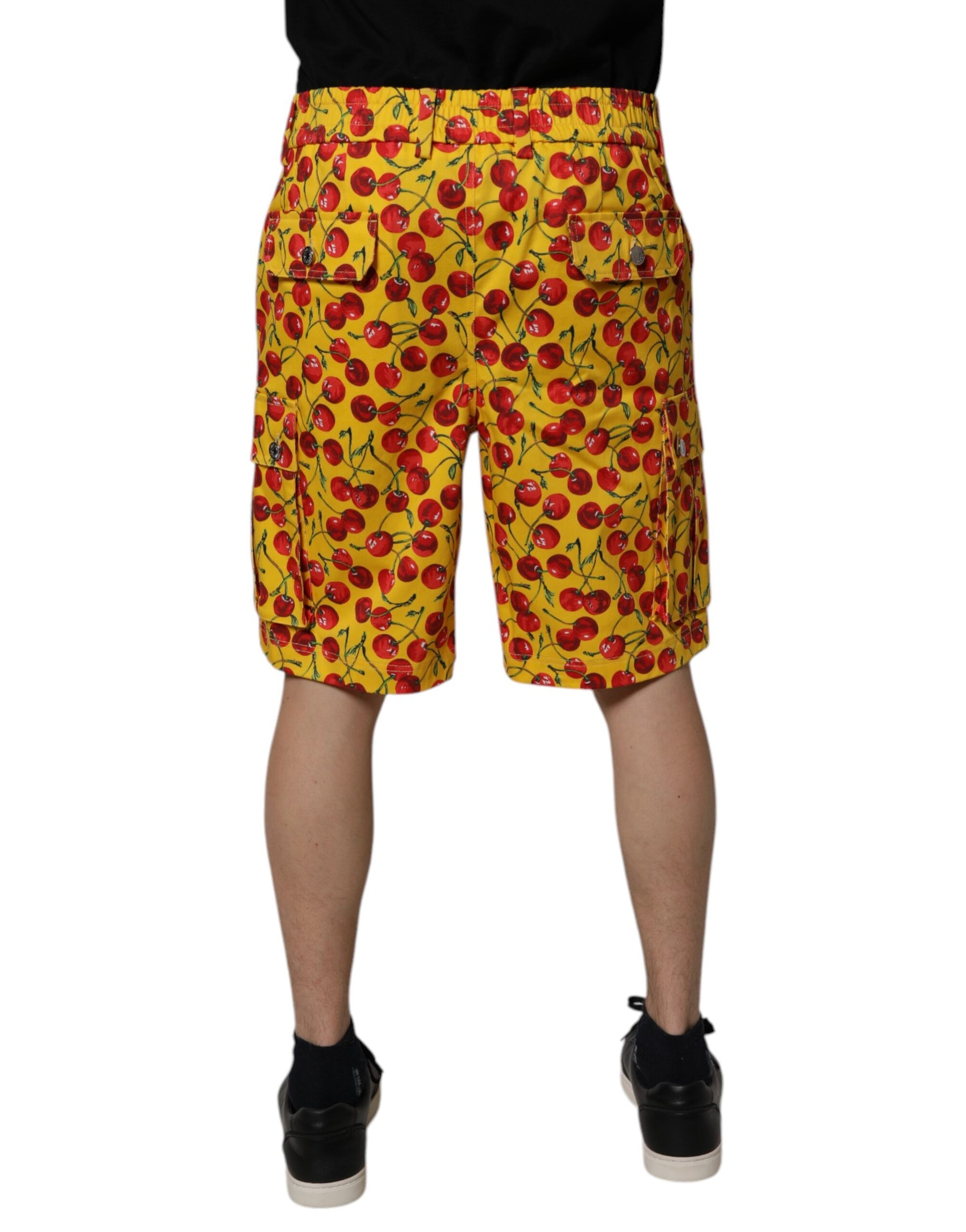 Dolce & Gabbana Yellow Cherry Print Cotton Men Bermuda Shorts | Regal Royce