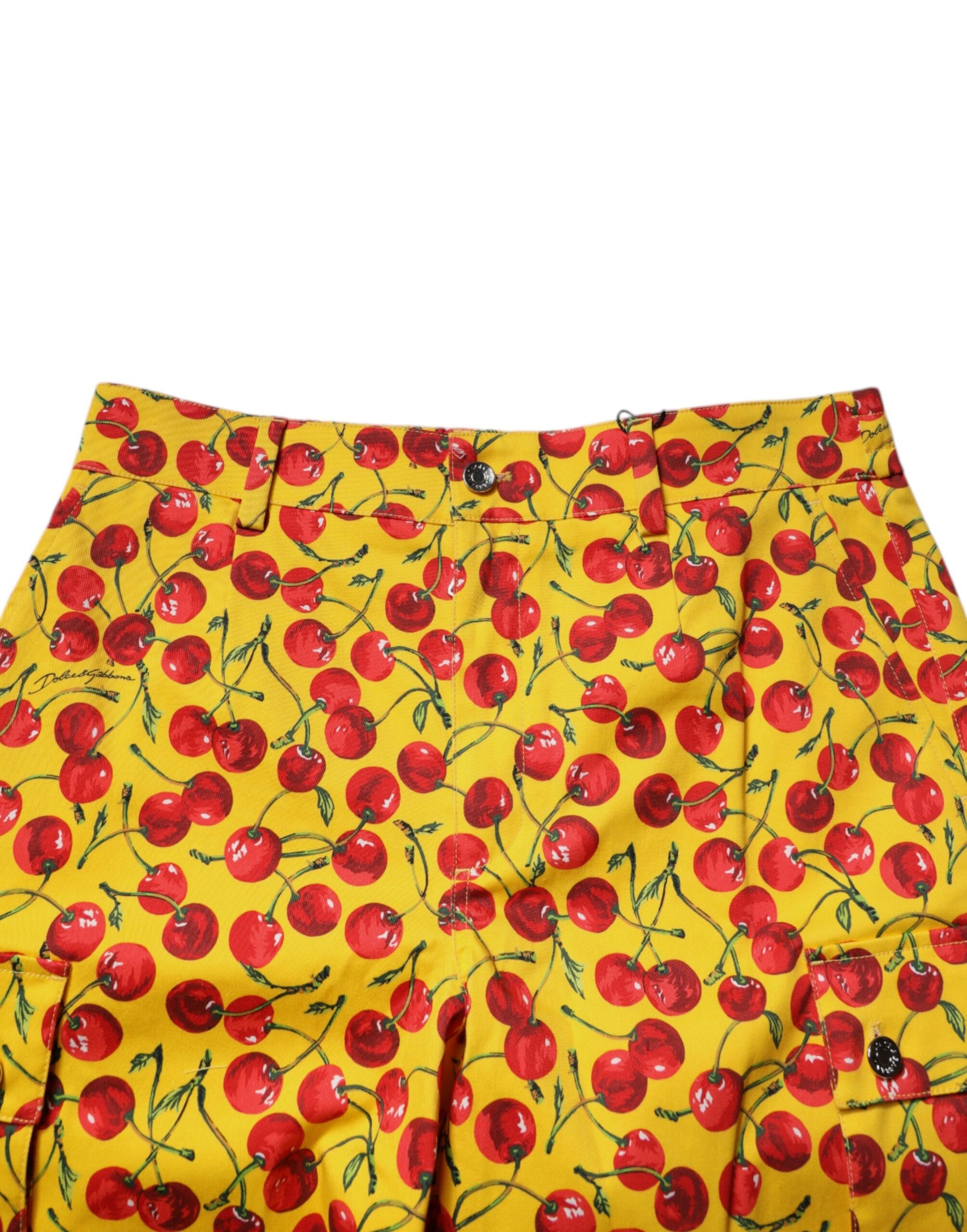 Dolce & Gabbana Yellow Cherry Print Cotton Men Bermuda Shorts | Regal Royce