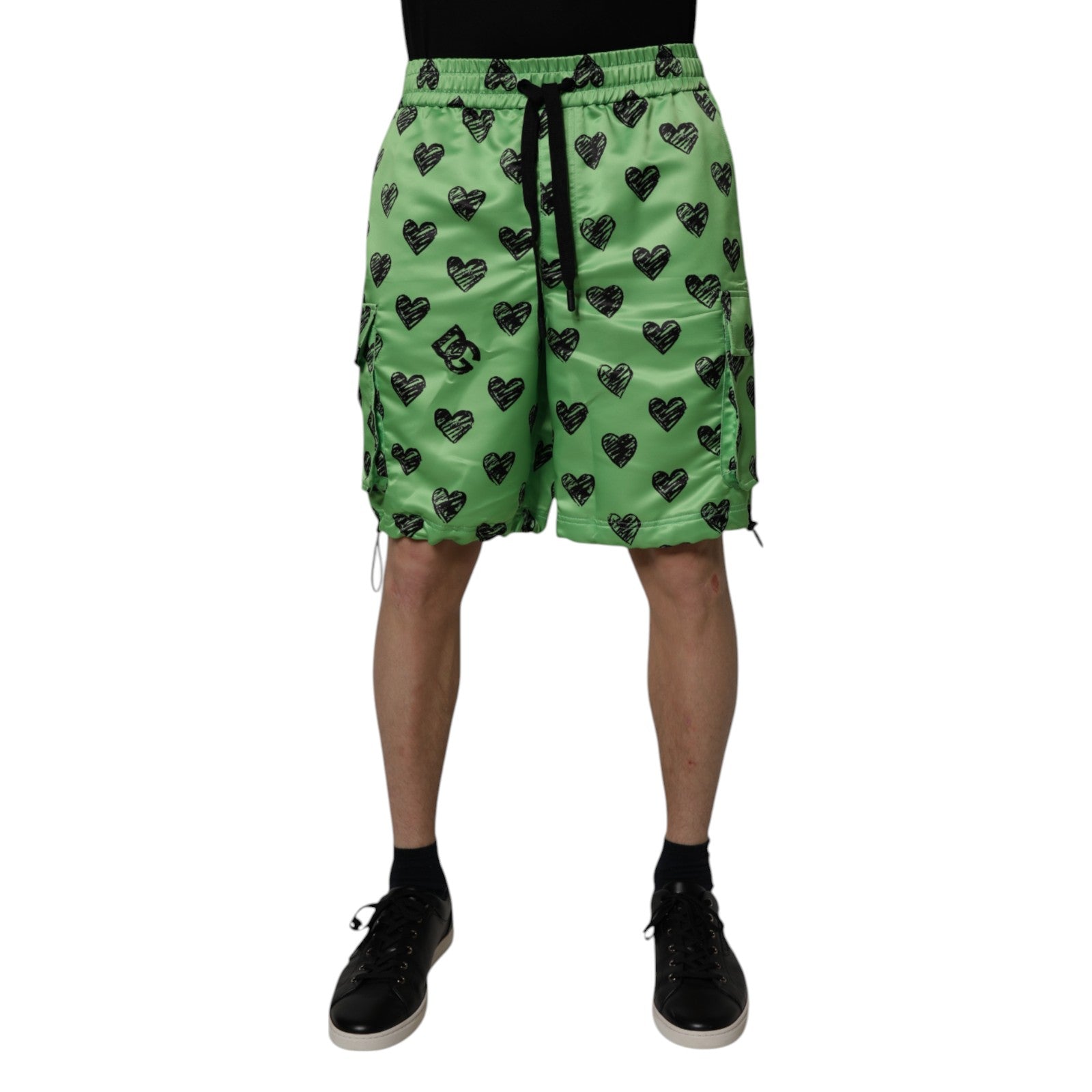 Dolce & Gabbana Green Heart Print Cargo Men Bermuda Shorts | Regal Royce