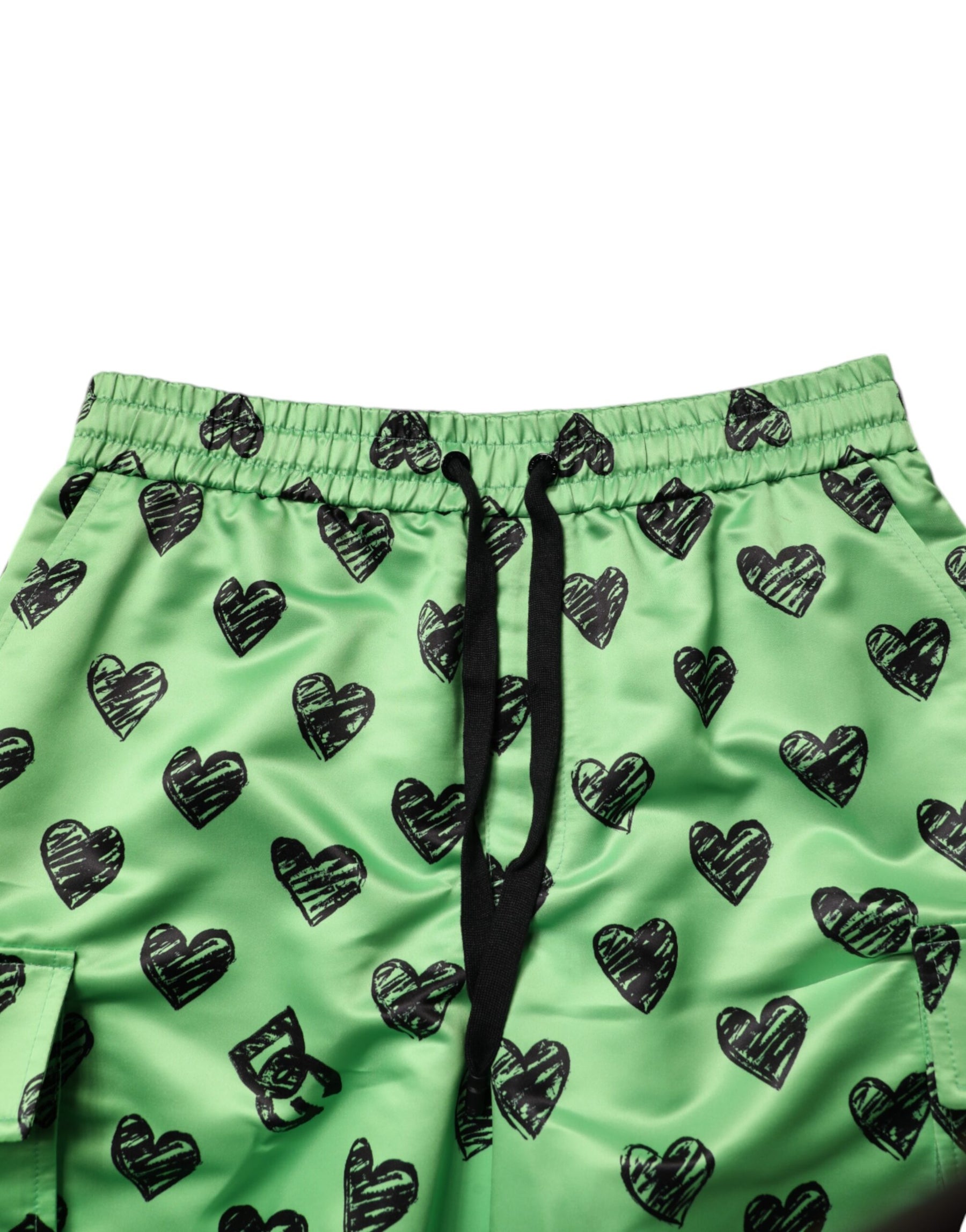 Dolce & Gabbana Green Heart Print Cargo Men Bermuda Shorts | Regal Royce