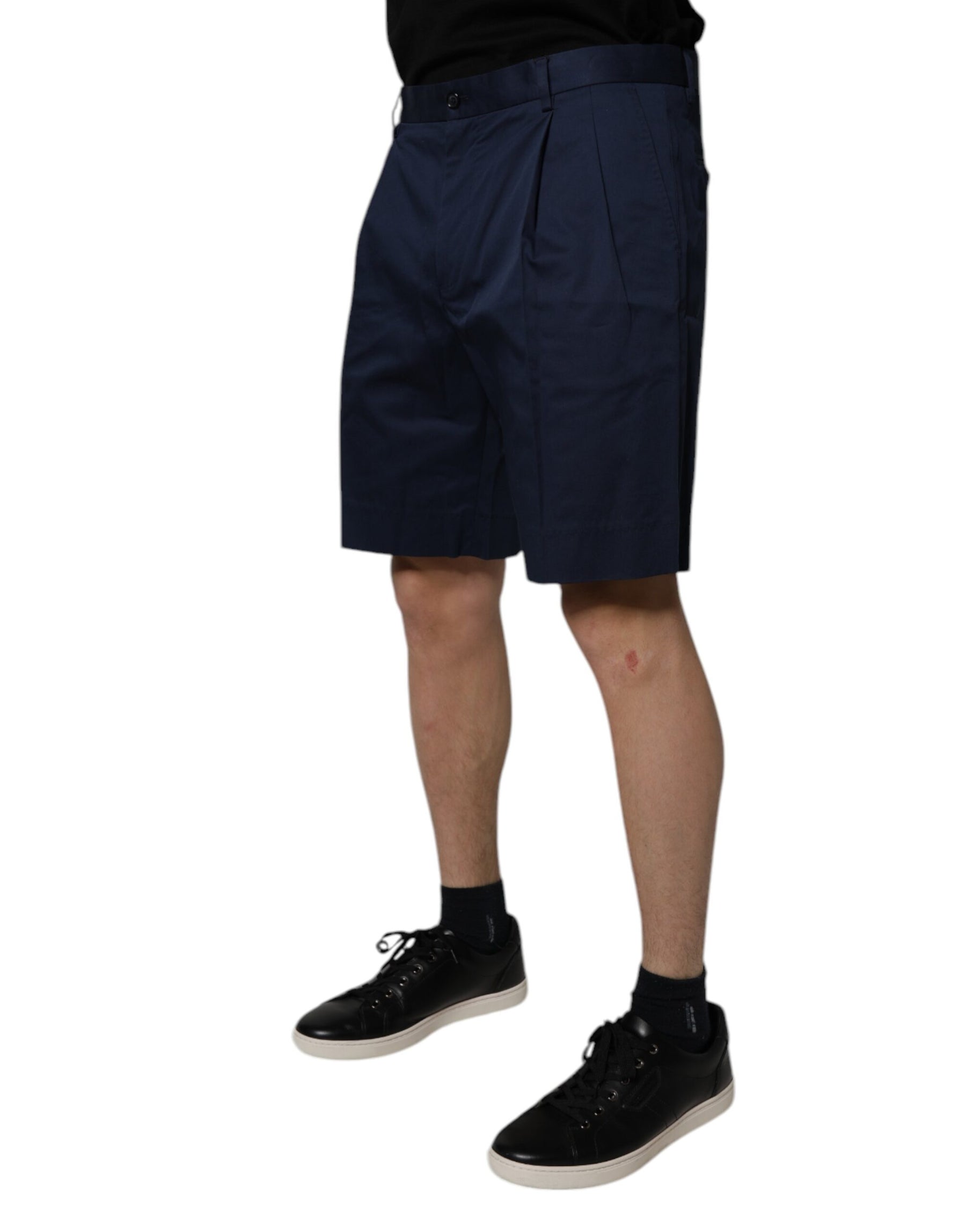Dolce & Gabbana Dark Blue Cotton Mid Waist Men Bermuda Shorts | Regal Royce