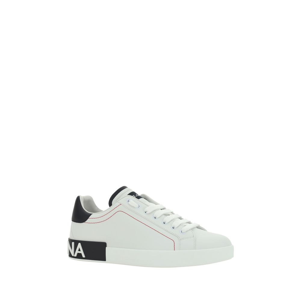 Dolce & Gabbana White Calf Leather Bos Taurus Low Top Sneakers | Regal Royce