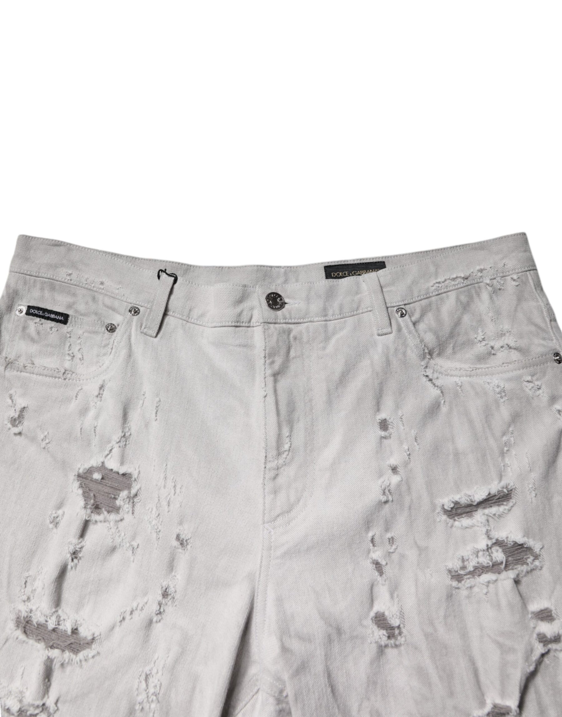 Dolce & Gabbana Light Gray Tattered Men Denim Bermuda Shorts | Regal Royce