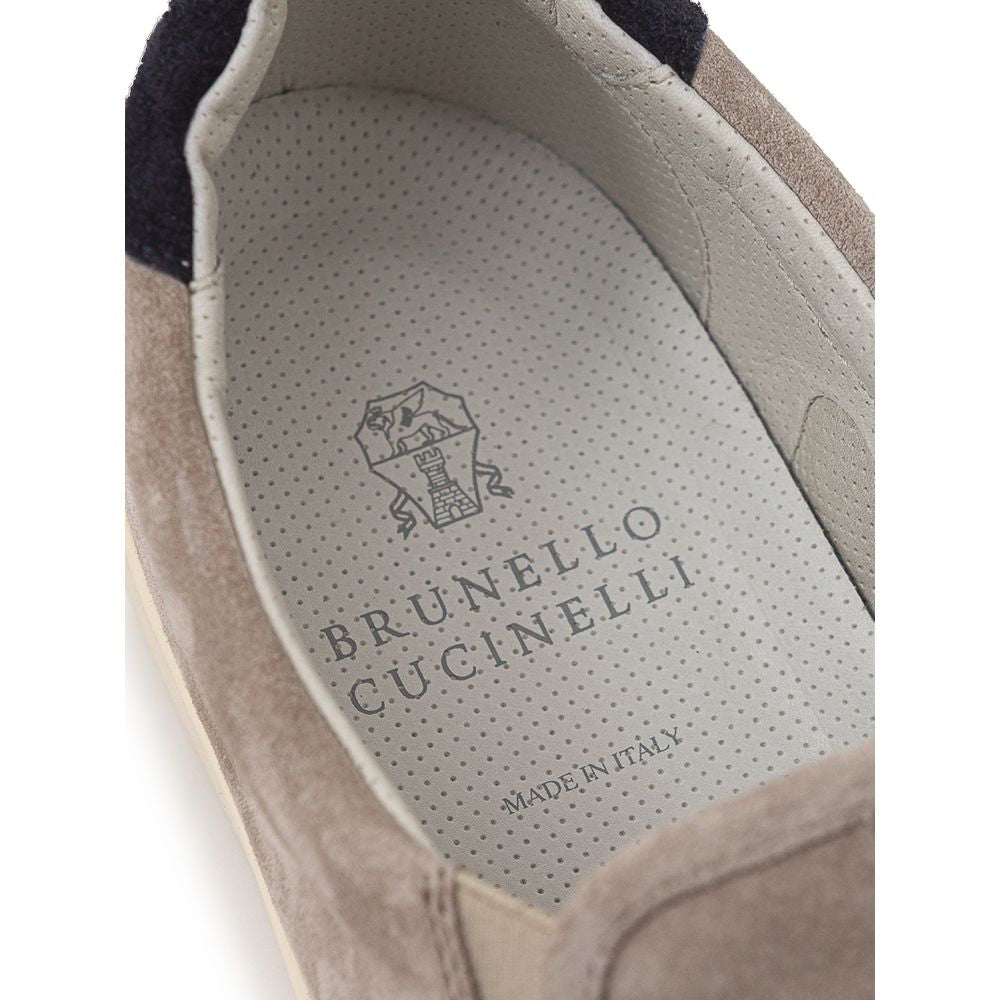 Brunello Cucinelli Beige Leather Slip-On Loafers | Regal Royce
