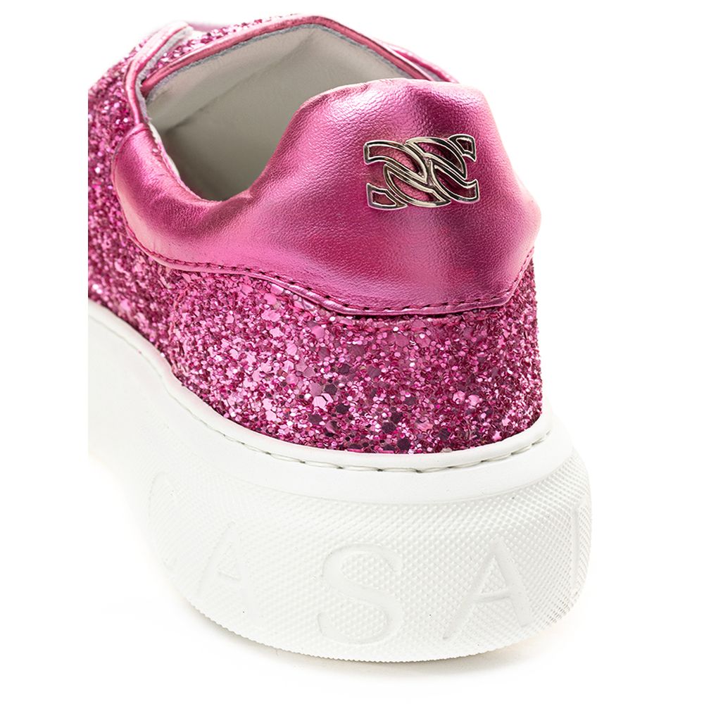 Casadei Fuchsia Fabric And Leather Low Top Sneakers | Regal Royce