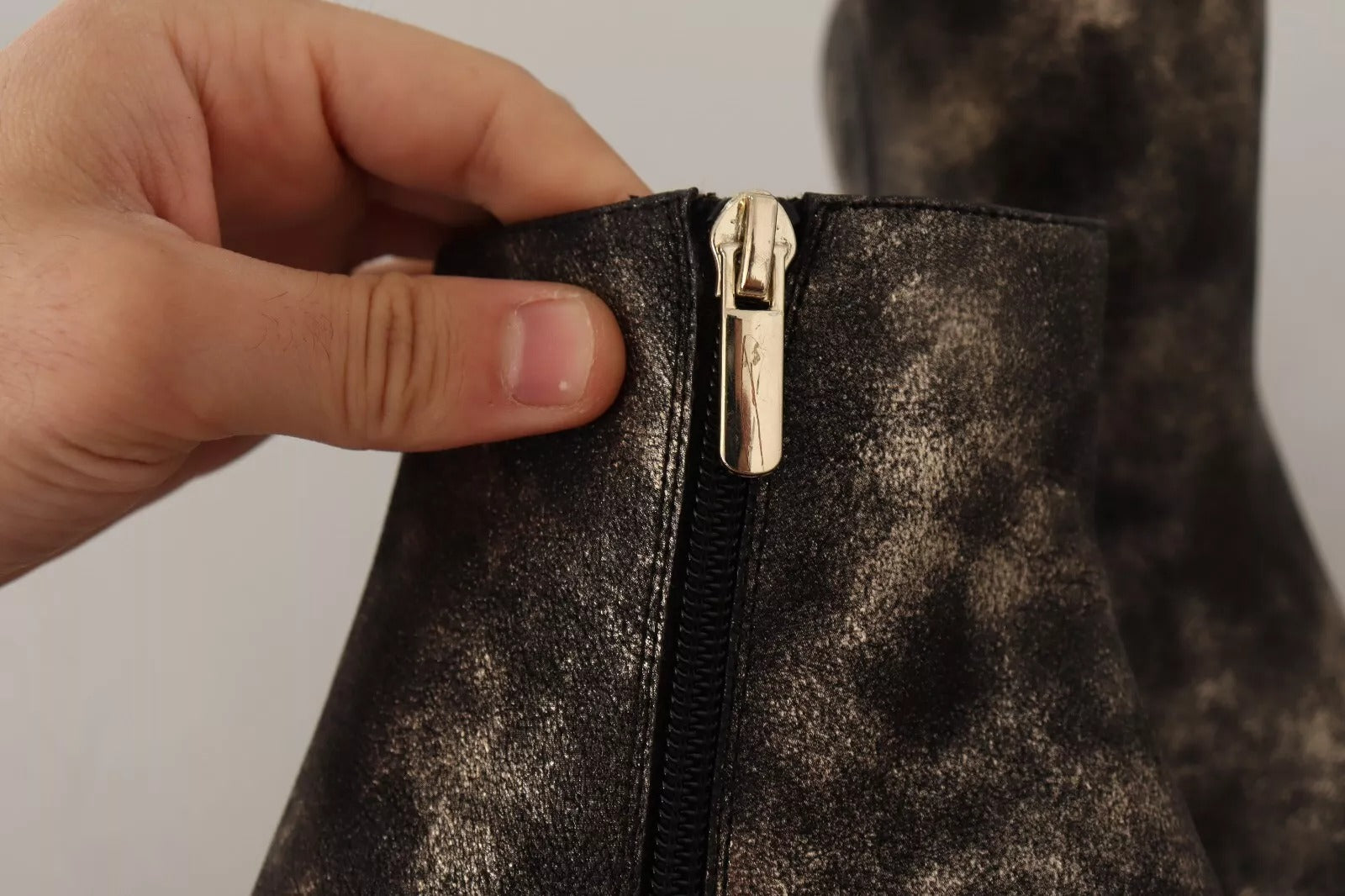 MY TWIN Black Leather Block Heels Ankle Boots Zipper Shoes | Regal Royce