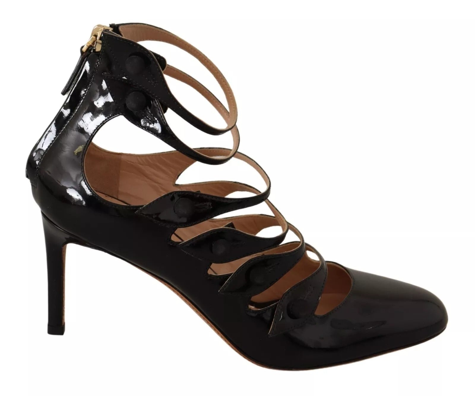 Valentino Black Multi Strap Leather Mid Heels Pumps Shoes | Regal Royce