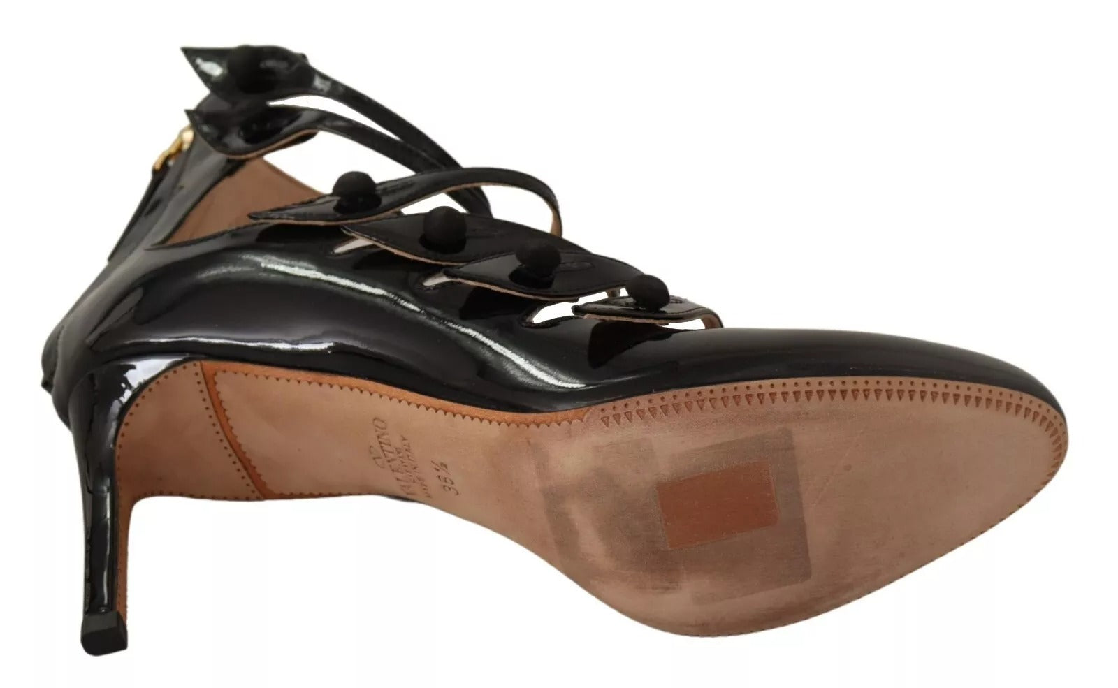 Valentino Black Multi Strap Leather Mid Heels Pumps Shoes | Regal Royce