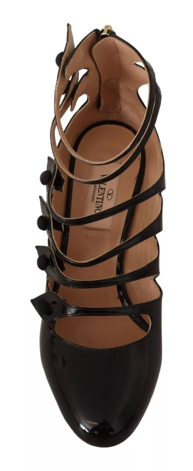 Valentino Black Multi Strap Leather Mid Heels Pumps Shoes | Regal Royce
