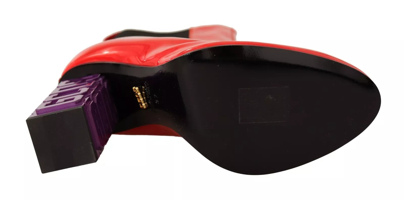 GCDS Red Leather Black Fabric Logo Heel Ankle Boots Shoes | Regal Royce