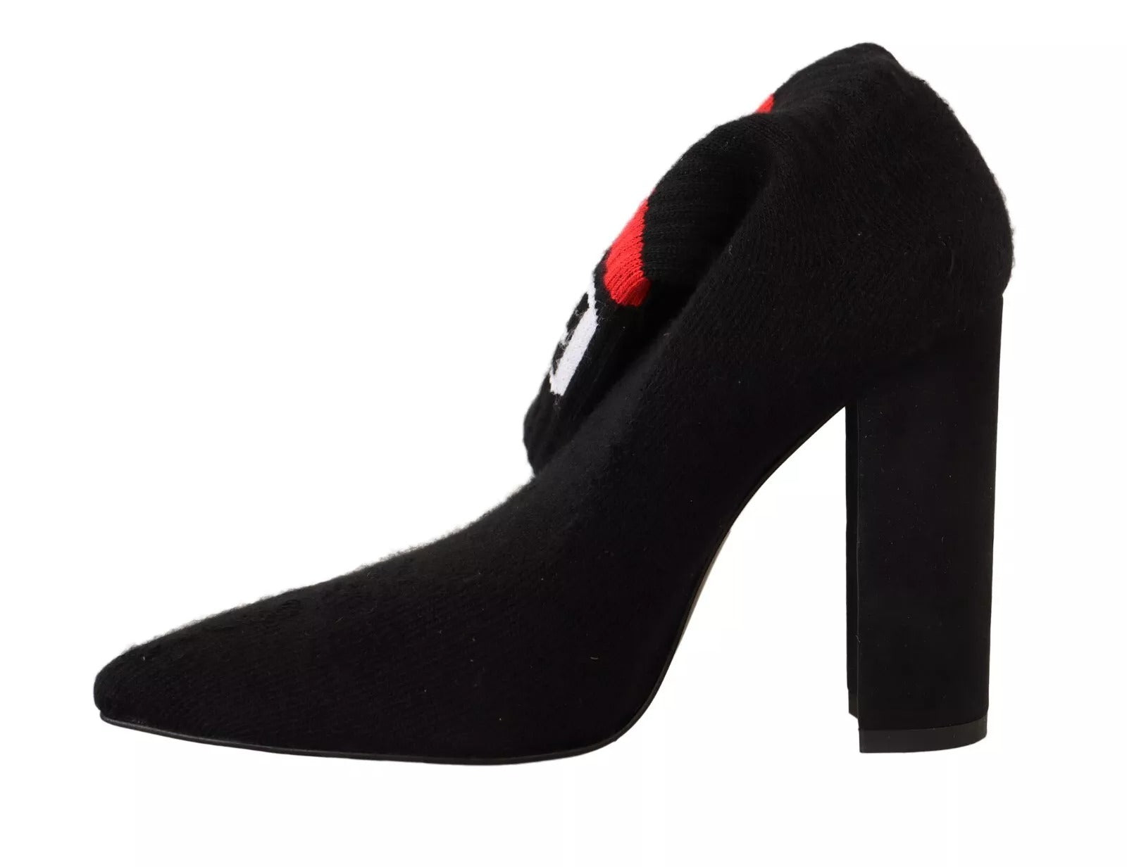 GCDS Black Suede Logo Socks Block Heel Ankle Boots Shoes | Regal Royce