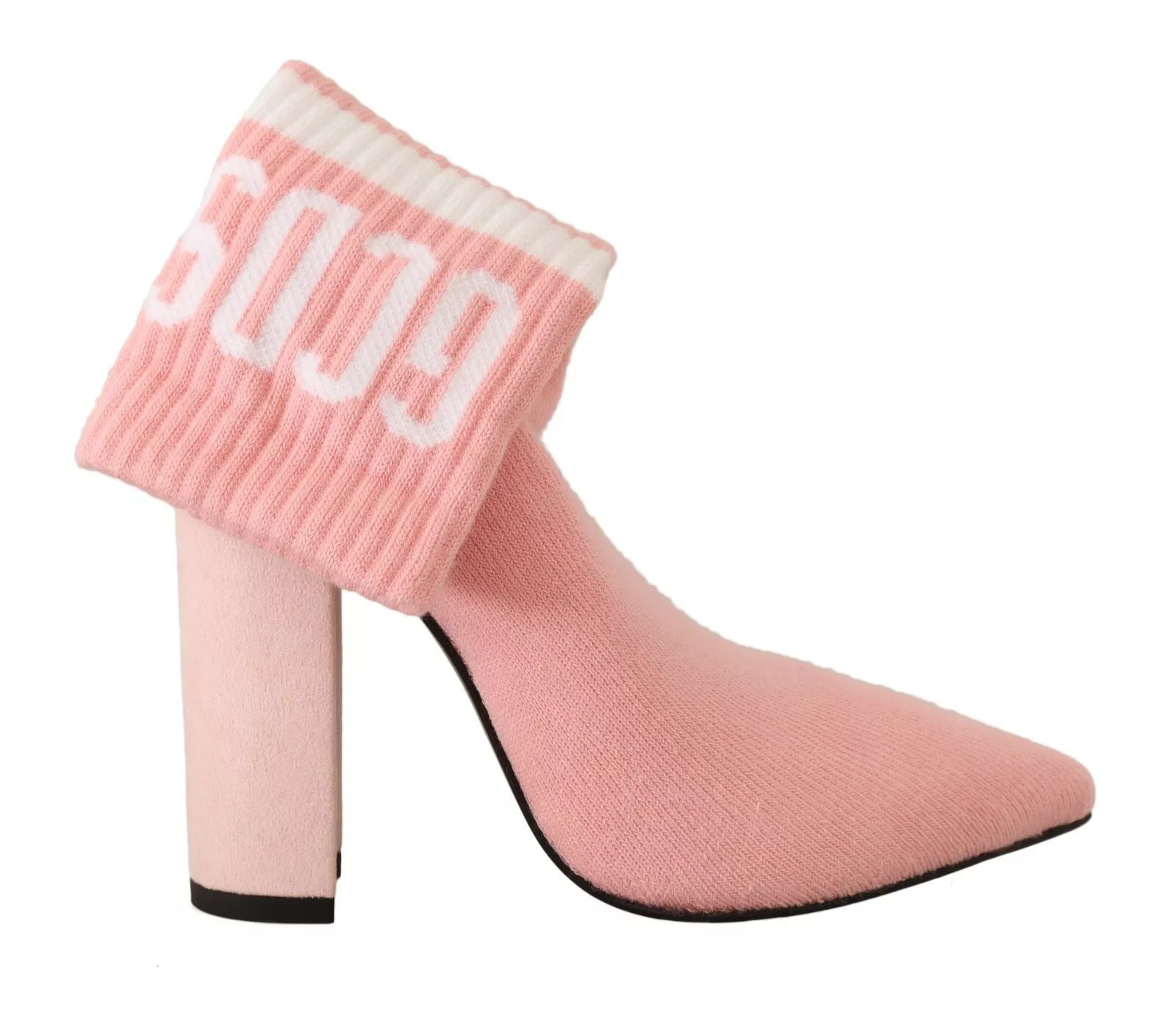 GCDS Pink Suede Logo Socks Block Heel Ankle Boots Shoes | Regal Royce