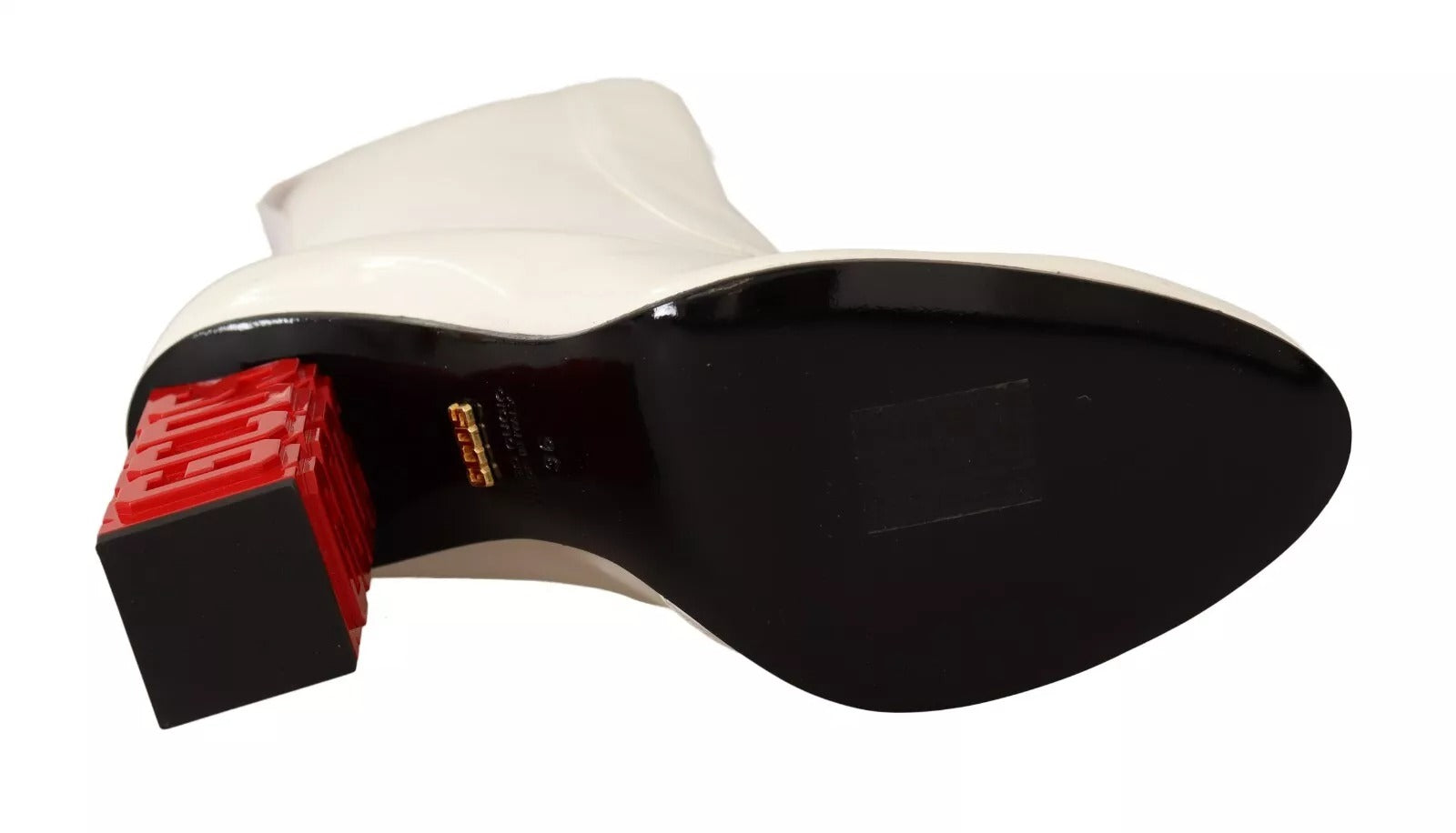 GCDS White Leather Fabric Red Logo Heel Ankle Boots Shoes | Regal Royce